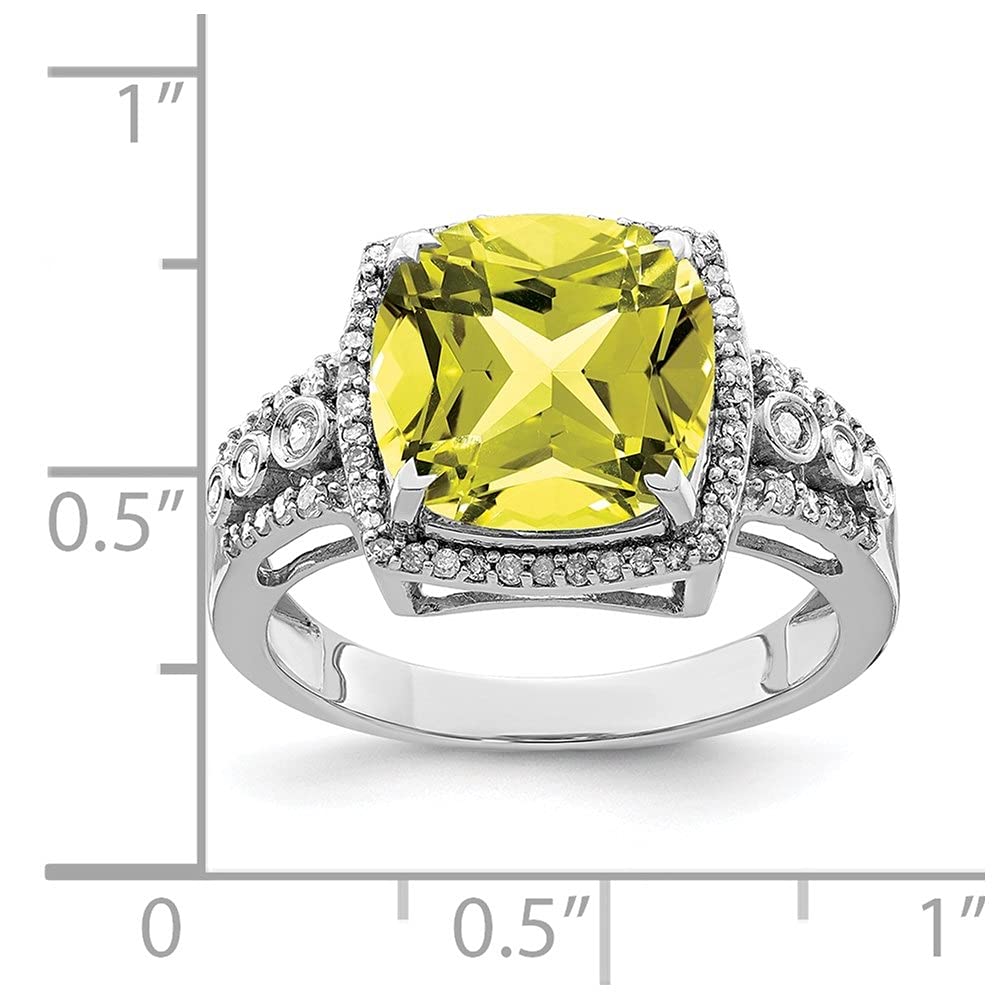 Sterling Silver Diamond & Lemon Quartz Engagement Ring for Women - Size 7 | Wedding, Proposal, Anniversary Gift | Elegant Jewelry for Special Occasions