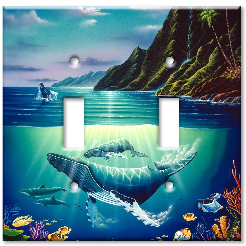 Whale Design Double Gang Toggle Decorative Metal Wall Plate - Handcrafted in USA - Perfect for Living Room, Bedroom & Office Decor
