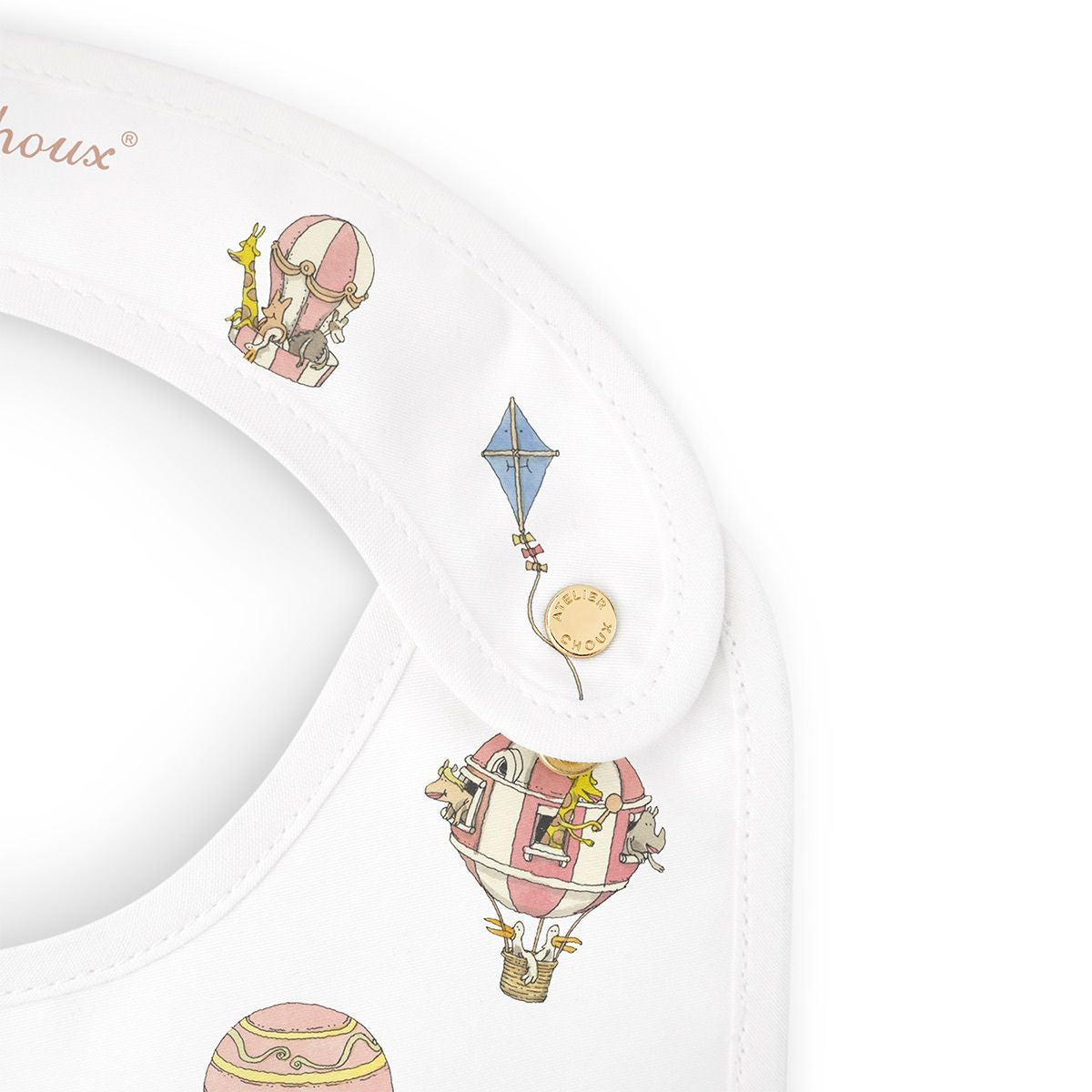Atelier Choux Bib - Hot Air Balloons Baby Drool Bibs | Soft Organic Cotton for Newborns & Infants | Perfect for Feeding, Teething & Everyday Use