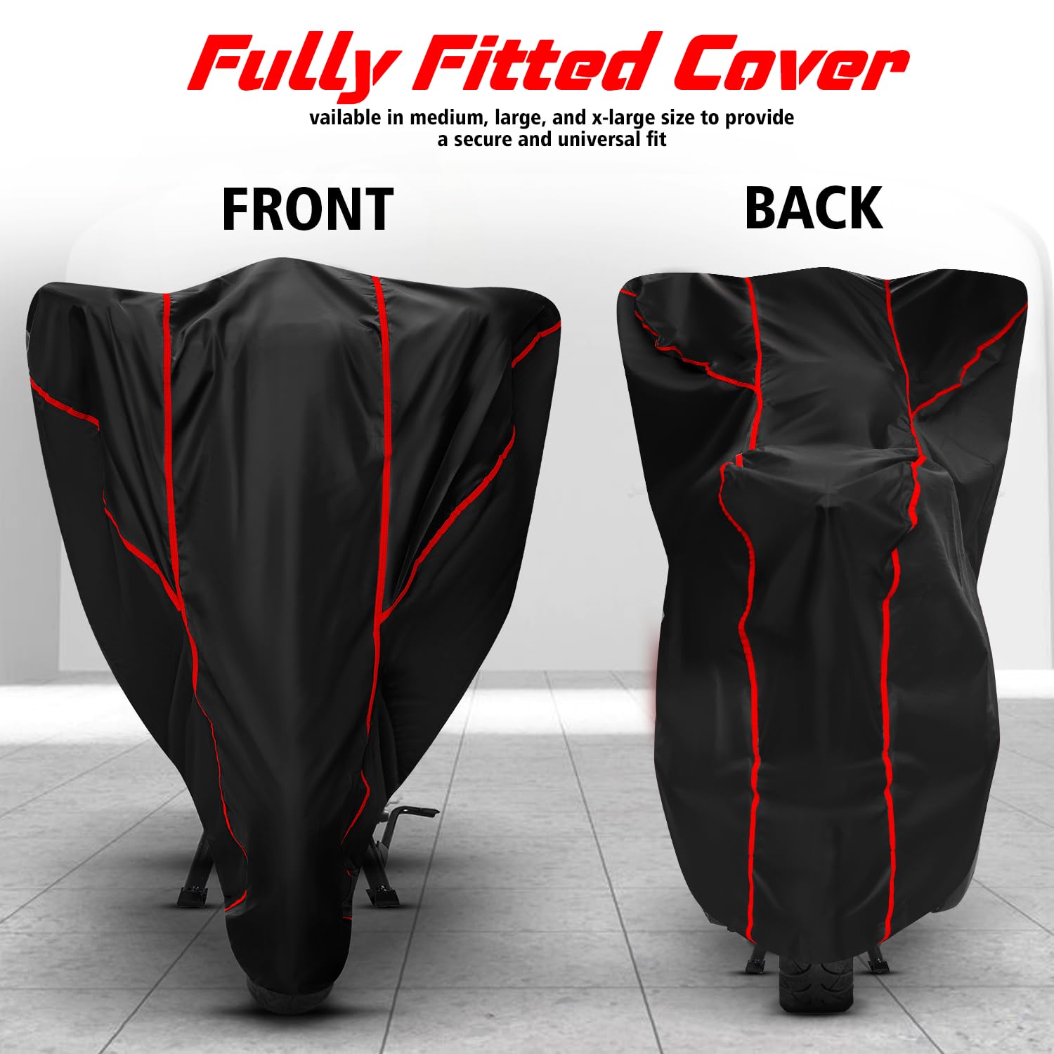 VOICO Waterproof Bike Cover for Bajaj Pulsar 220F - Dustproof, UV Resistant All-Weather Motorcycle Protection with Red Piping (Black) - Perfect for Outdoor Parking & Long-Term Storage