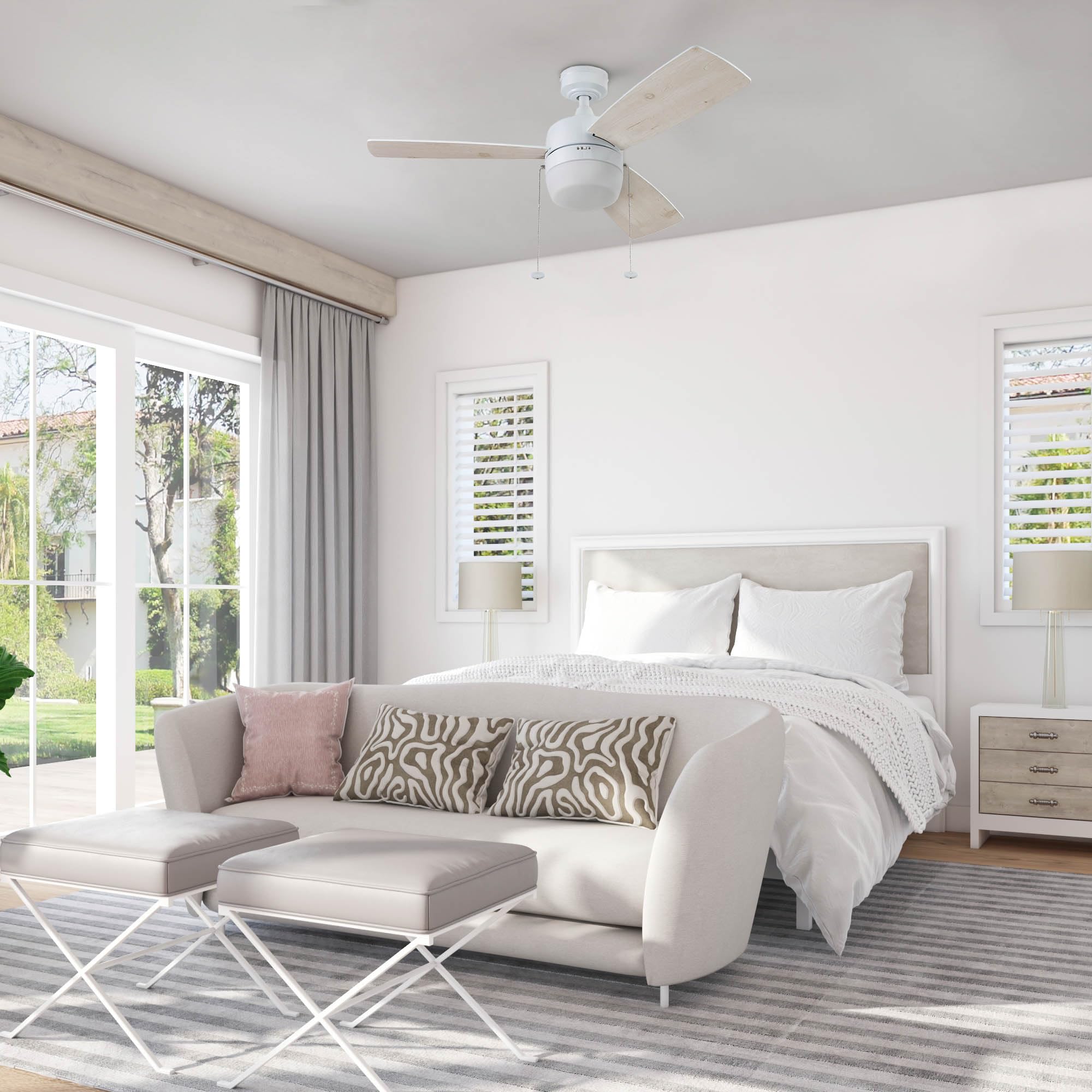 Honeywell Barcadero 44 Inch Modern Ceiling Fan with LED Light - 3 Blades, White Maple & White Finish Options - Bright White (51475-01) - Perfect for Living Room, Bedroom, and Indoor Spaces