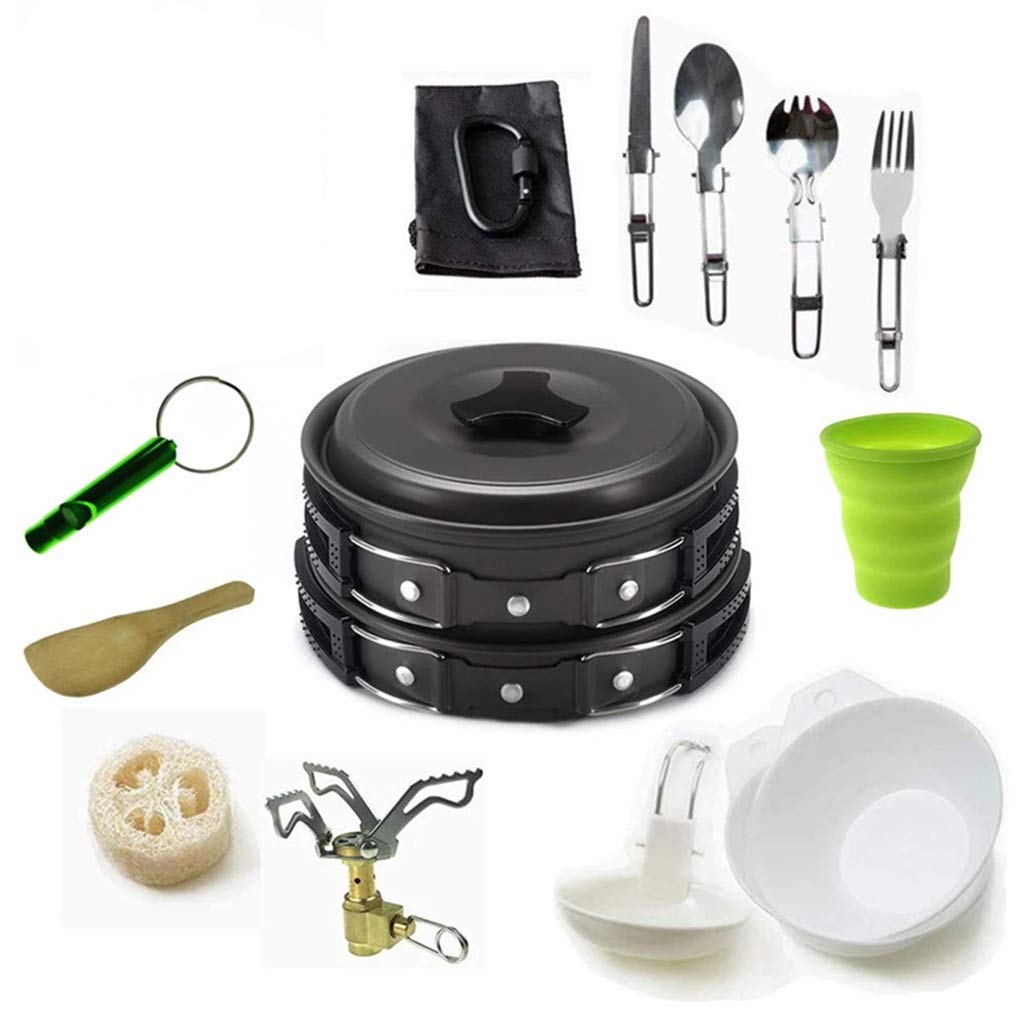XXDZP Outdoor Camping Cookware Set - Portable Pot Pan with Stove, Carabiner & Utensils (Spoon, Fork, Knife) for Camping, Hiking, Backpacking & Picnic | Lightweight & Durable for Outdoor Adventures (Color: A)