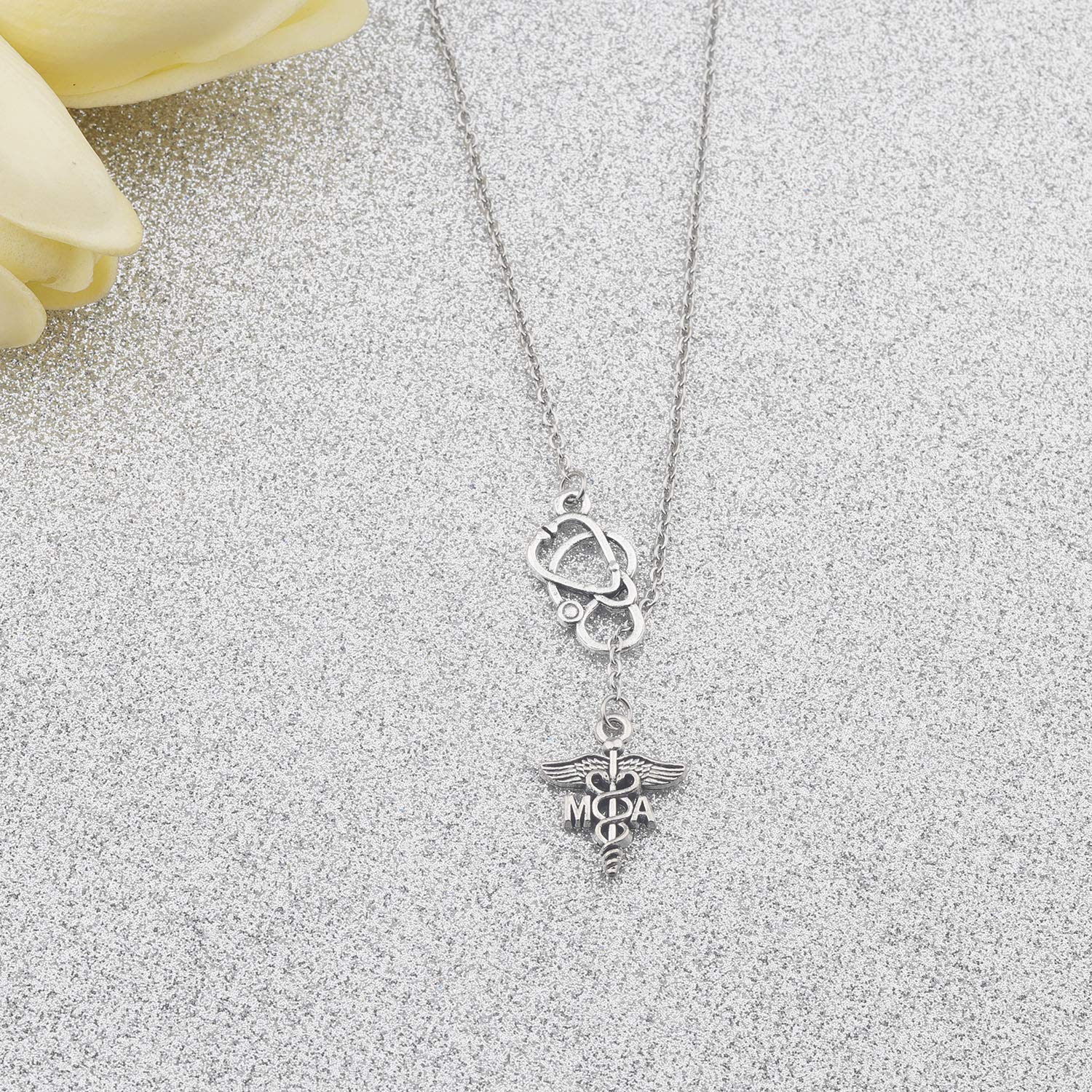 Bobauna Medical Assistant Stethoscope Lariat Y Necklace - MA Physician Jewelry for Nurses & Doctors - Perfect Medical Appreciation & Graduation Gift for Healthcare Professionals - Ideal for Clinical Work, White Coat Ceremonies & Medical School Events
