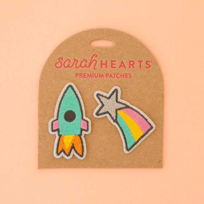 Rocket Ship & Shooting Star Embroidered Iron-On Patches 2 Pack - DIY Sewing for Jackets, Hats, Backpacks & Costumes