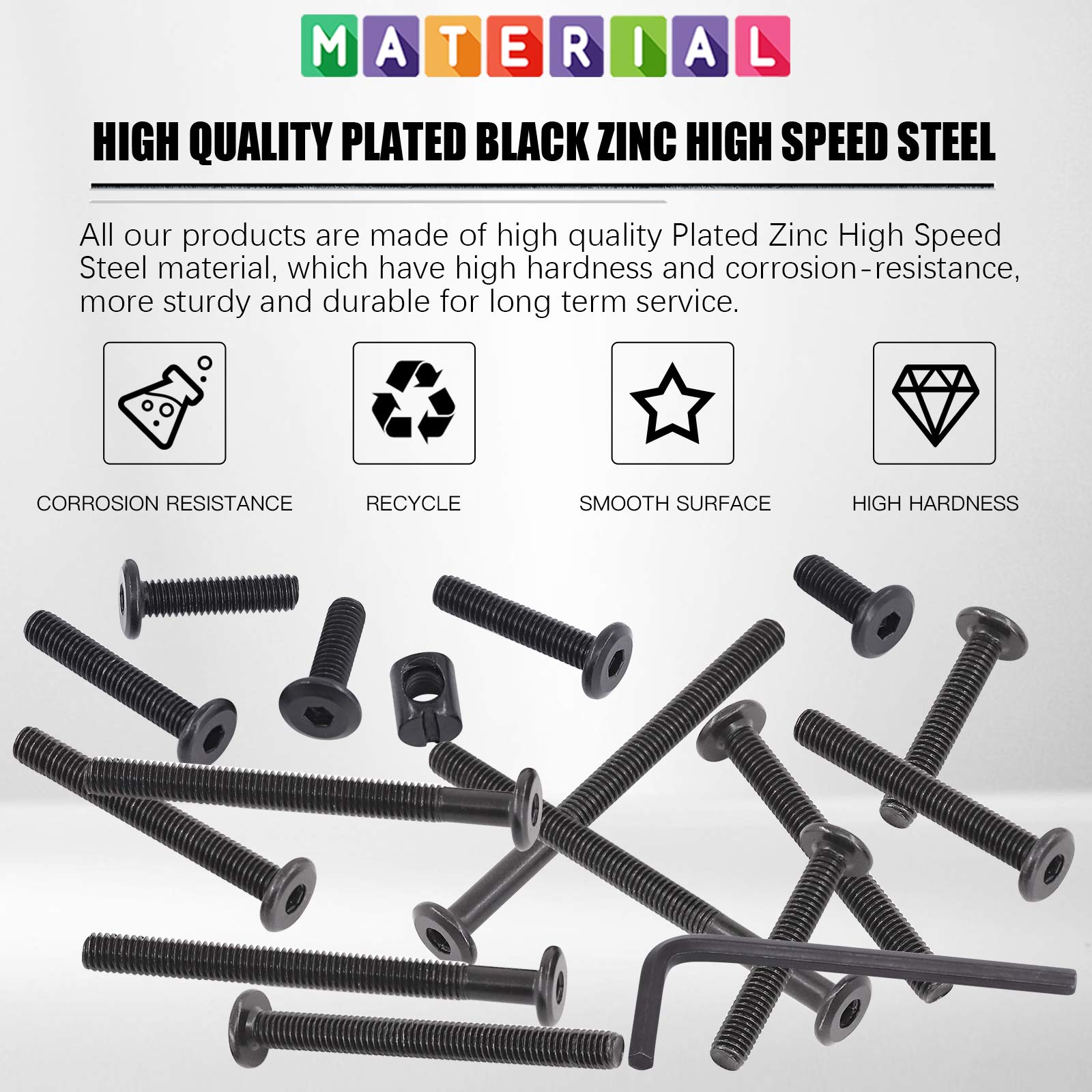 Glarks 141Pcs Baby Crib Screw Kit - M6x20-80mm Black Hex Bolts & Nuts with Allen Wrench for Furniture Repair