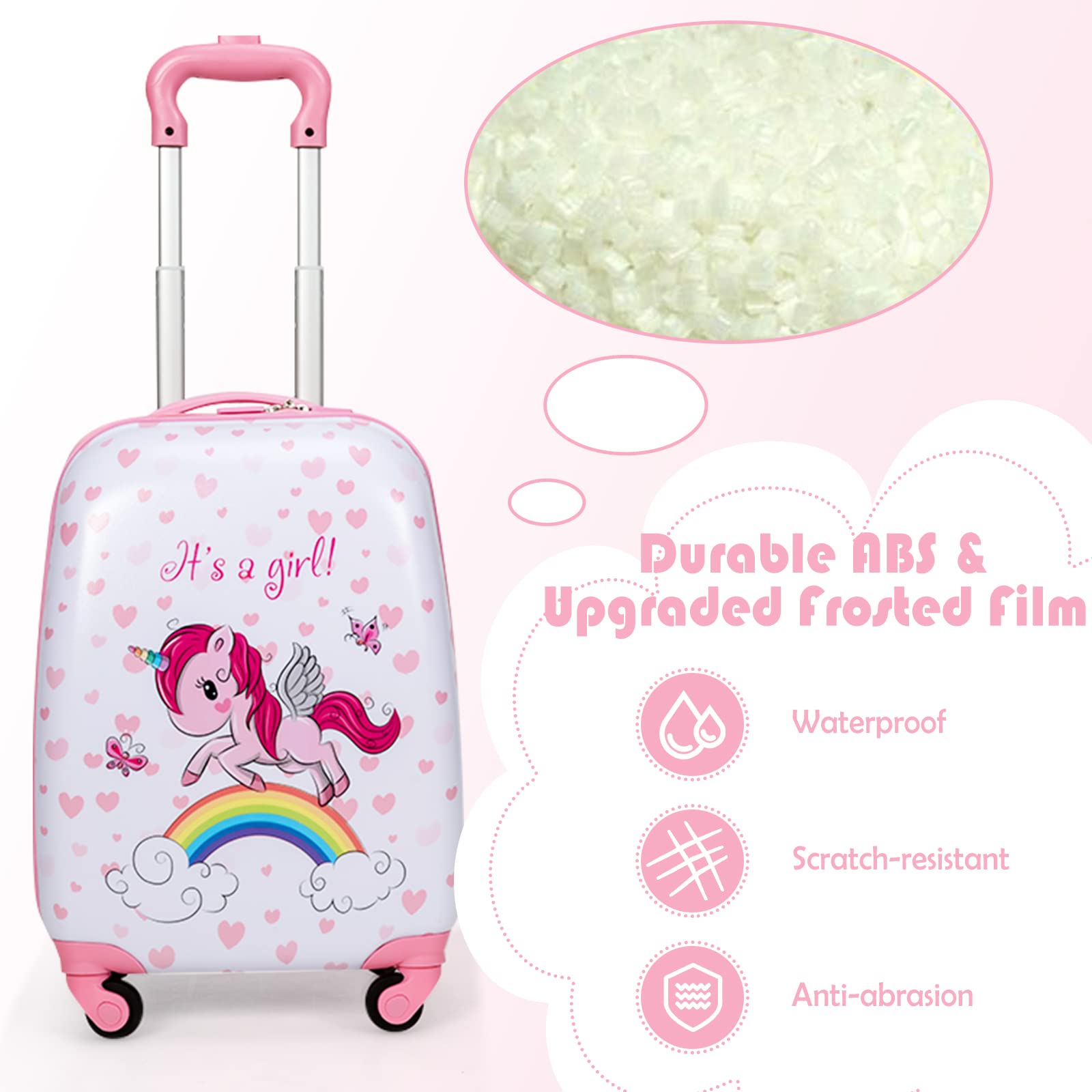 Olakids 12’’ Kids Travel Backpack & 16’’ Wheeled Carry-On Suitcase Set for Boys & Girls - 2-Piece Spinner Luggage with Wheels | Perfect for Airplane Trips, Family Vacations & School Travel (Unicorn Design)