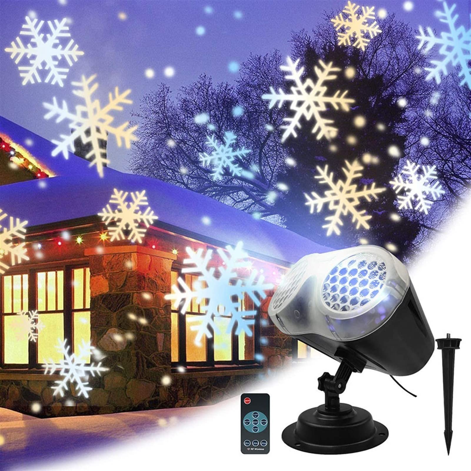 Outdoor Waterproof Christmas Snowflake Projector Light - Remote Controlled Rotating LED Snowfall Projection Lamp for Holiday, Xmas, Halloween, Easter, Mardi Gras Decorations | Perfect for Patio, Garden, Yard, and Party Decor
