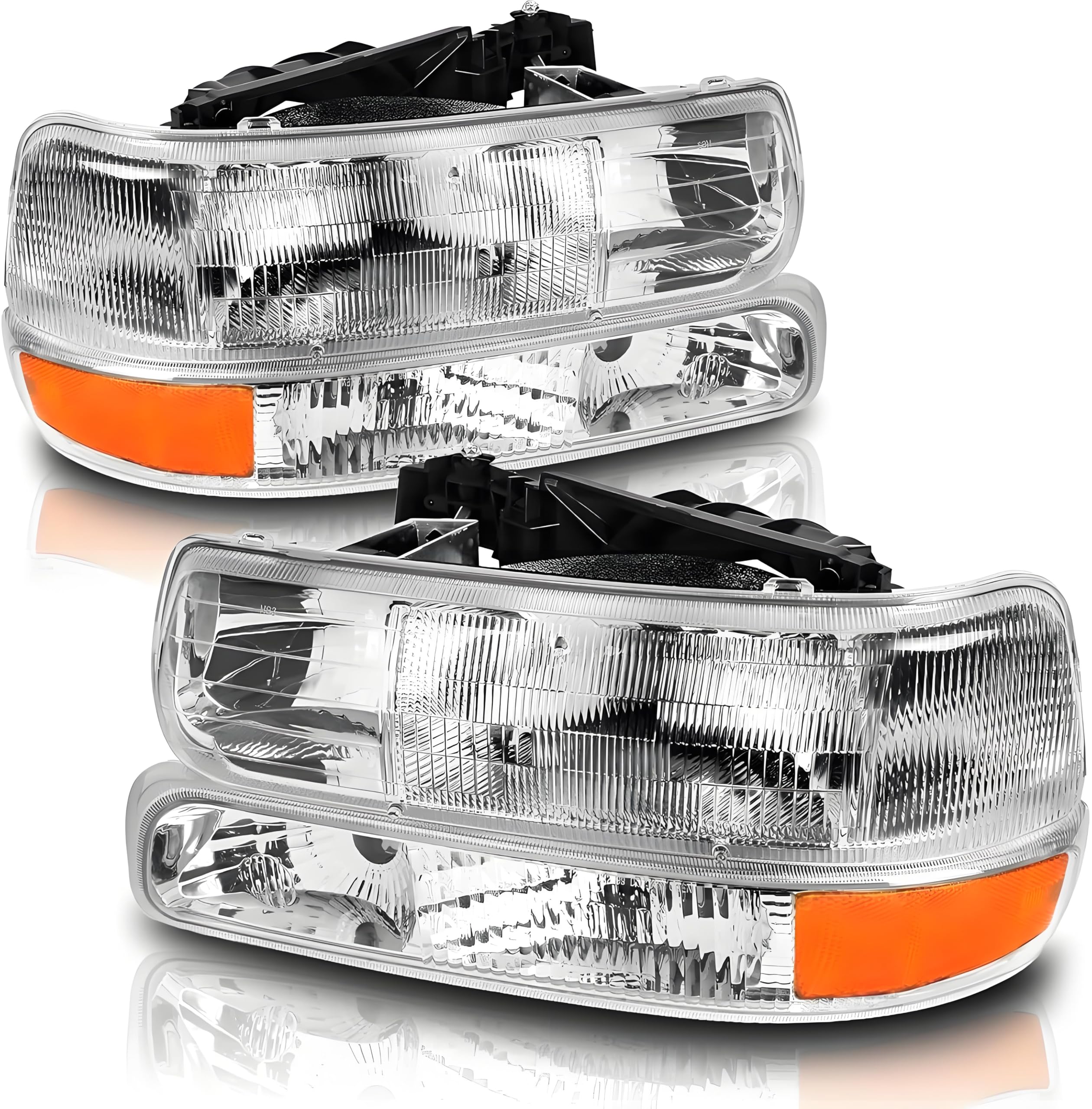 OE-Style Replacement Headlights Assembly for 1999-2002 Chevy Silverado 1500/2500 & 2000-2006 Tahoe/Suburban - Complete Headlamp Kit with Bumper Lights | Durable LED Lighting for Night Driving & Off-Road Adventures