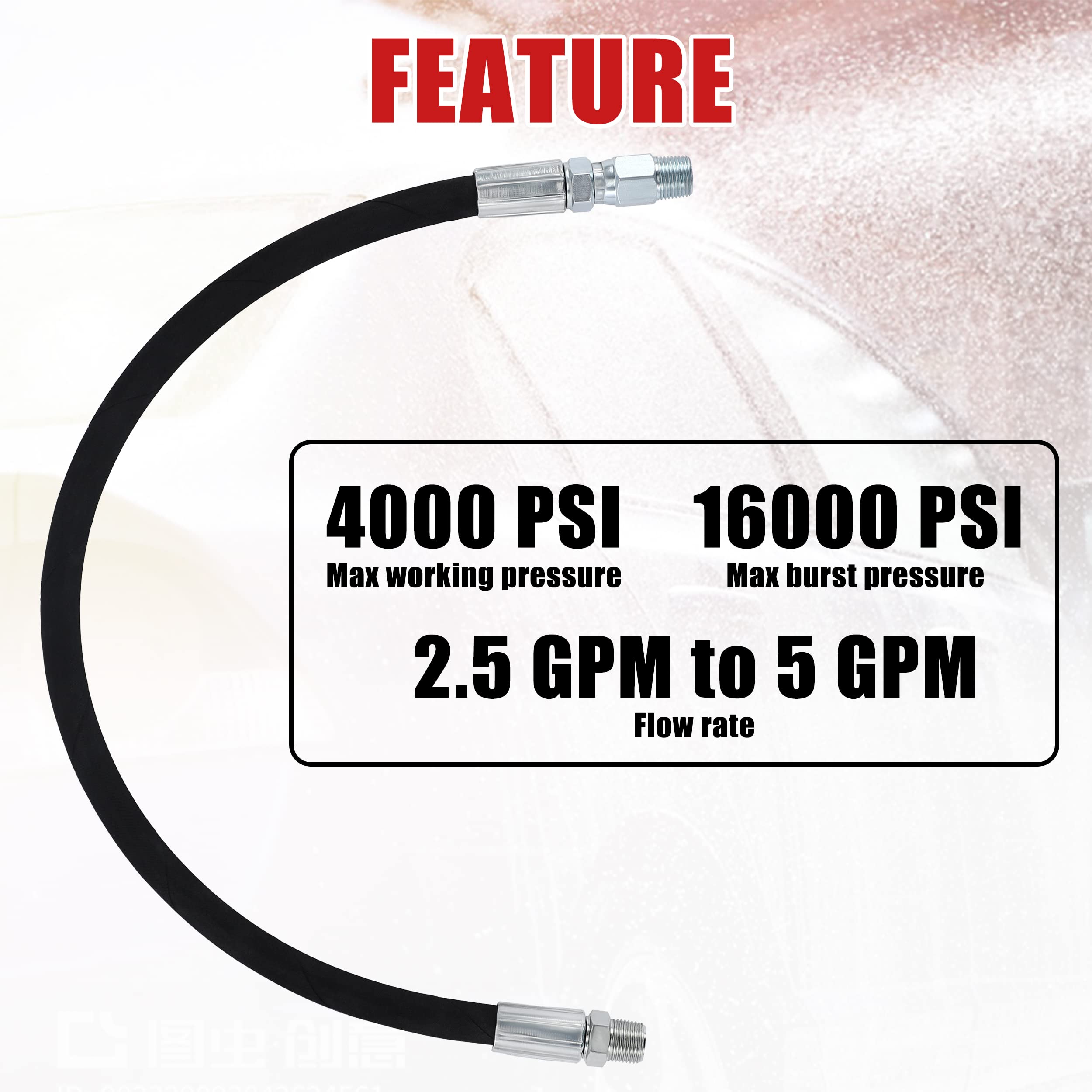 Pressure Washer Hose with Swivel - 2FT Whip Hose & Adapter Set for Car Washing