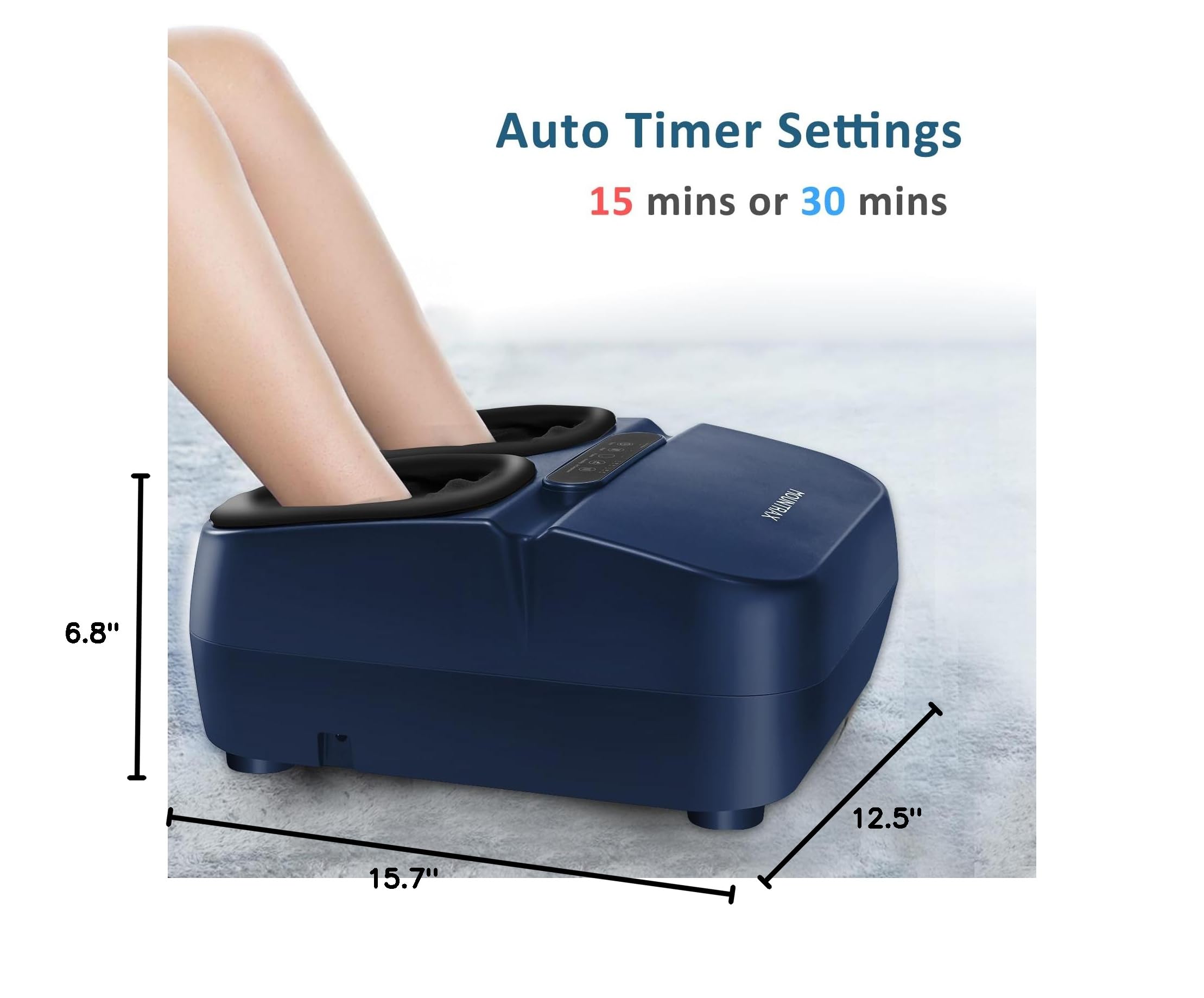 MOUNTRAX Shiatsu Foot Massager with Heat and Remote Control - Deep Kneading, Soothing Warmth for Men & Women - Fits Up to Size 12 Feet - Perfect for Relaxation After Work, Travel, or Home Spa (Blue)