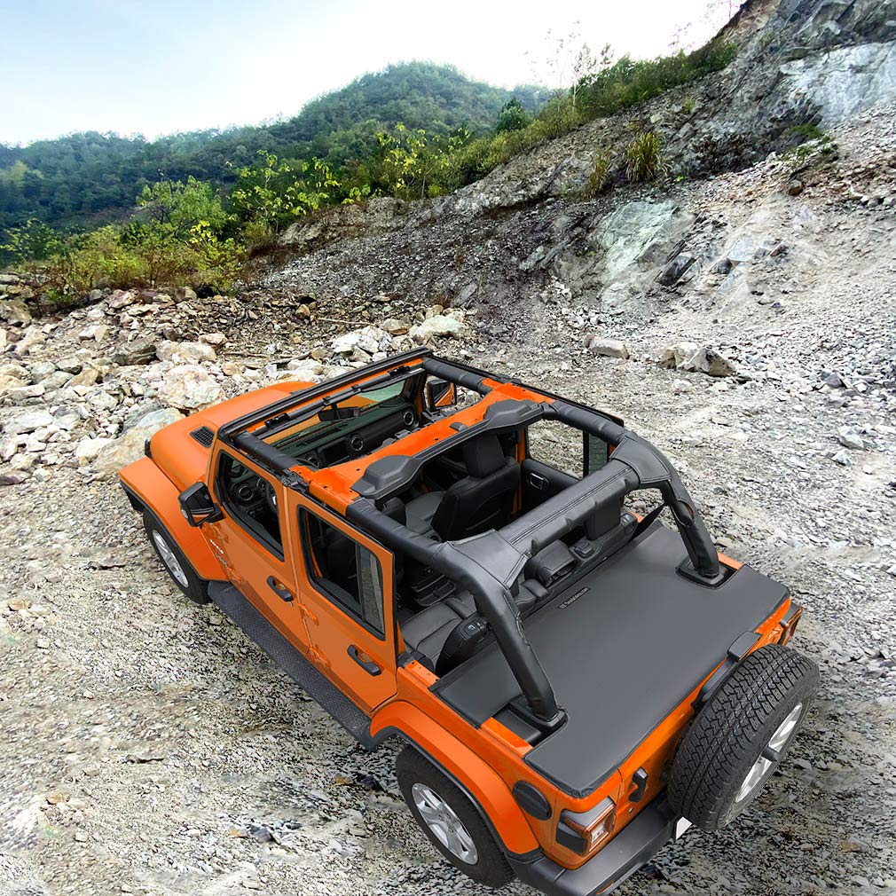 Shadeidea Black Vinyl Tonneau Cover for Jeep Wrangler JL & JLU 4-Door (2018-2024) | Waterproof Rear Trunk Cargo Cover | Fits Rubicon, Sahara, Sport S Models | Durable 3-Year Protection | Perfect for Off-Roading, Camping & Daily Commute