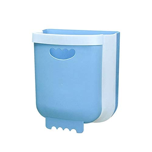 Nordic Hanging Trash Can - Foldable Kitchen Wall Mounted Waste Bin for Home & Car, Blue - Perfect for Small Spaces, Bathroom, Office & RV Use