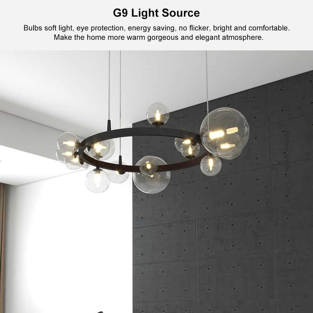 KunMai Modern 24-Light Glass Chandelier with Globe Bubble Pendant - Elegant Lighting Fixture for Living Room, Dining Room, Bedroom & Entryway - Perfect for Home Decor, Wedding Venues and Restaurant Ambiance
