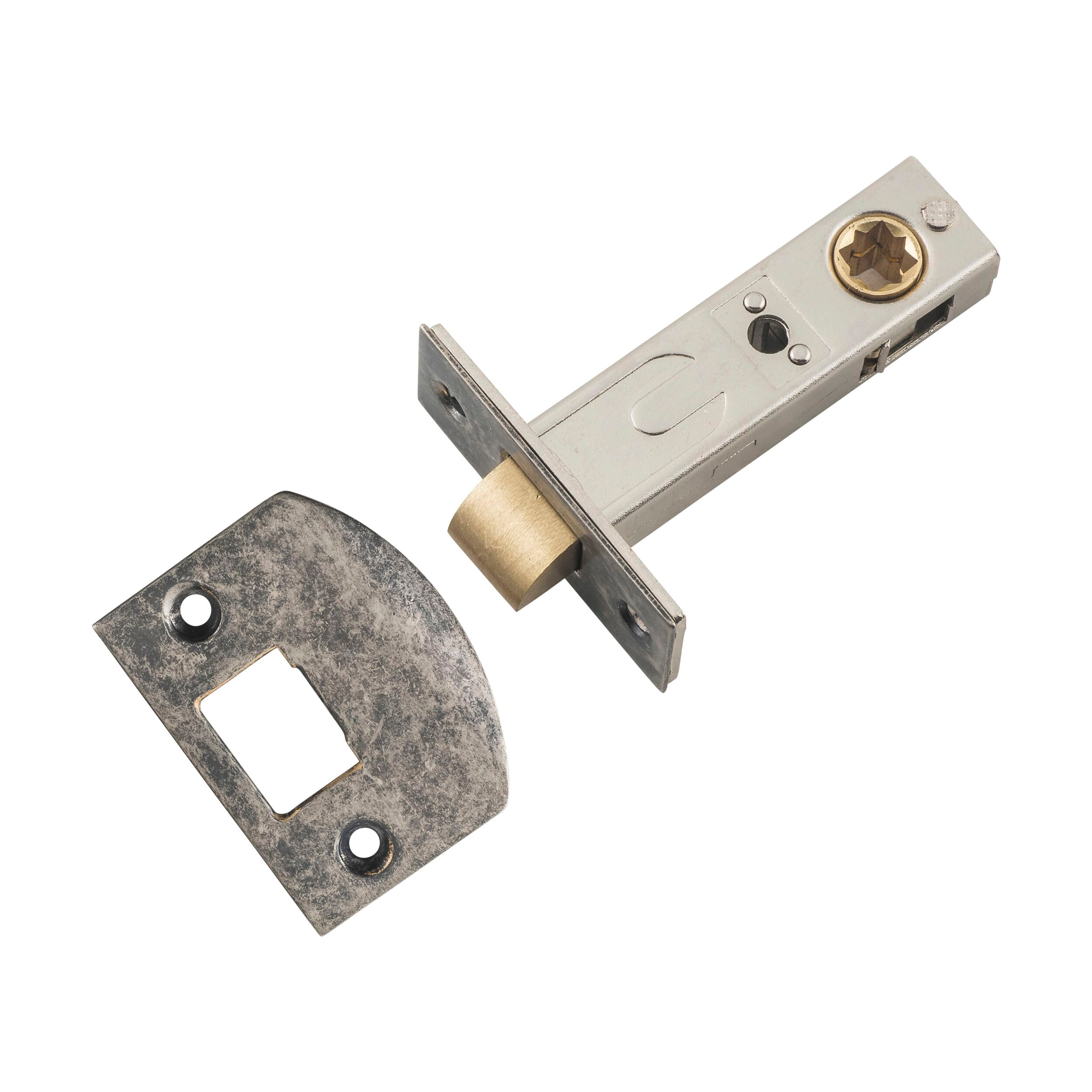 6216 Tube Latch Split Cam 'D' Striker Rumbled Nickel Backset 60mm - Heavy Duty Door Lock Mechanism for Cabinets, Furniture & Industrial Applications