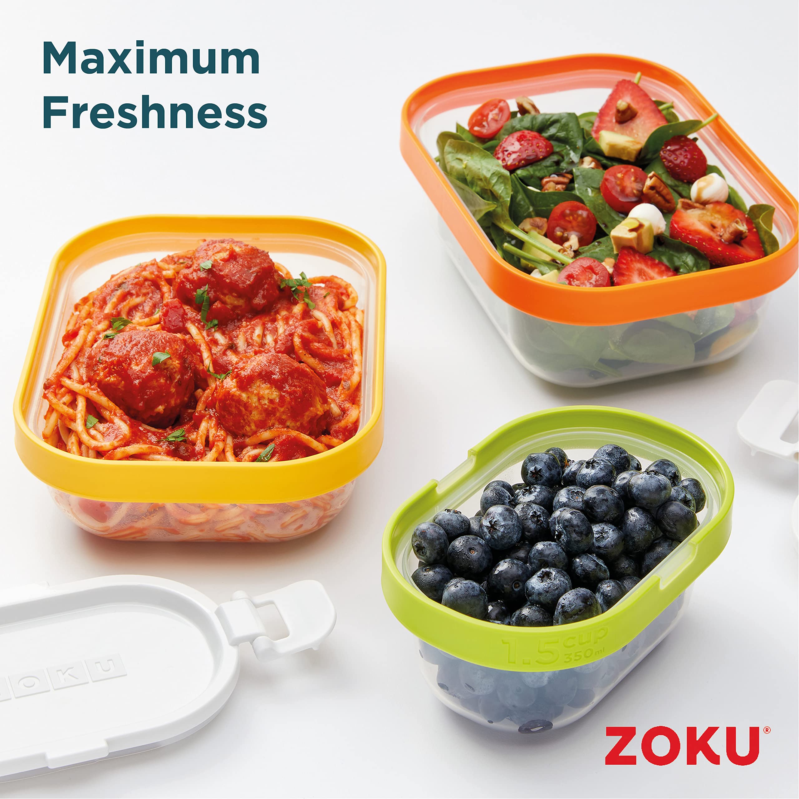 ZOKU 1.5-Cup Airtight Food Storage Containers with Lids - Set of 2 BPA-Free Reusable Snack Containers for Kitchen, Meal Prep & On-the-Go (Neat Stack, 4-Piece) - Perfect for Leftovers, Lunches & Office Snacks