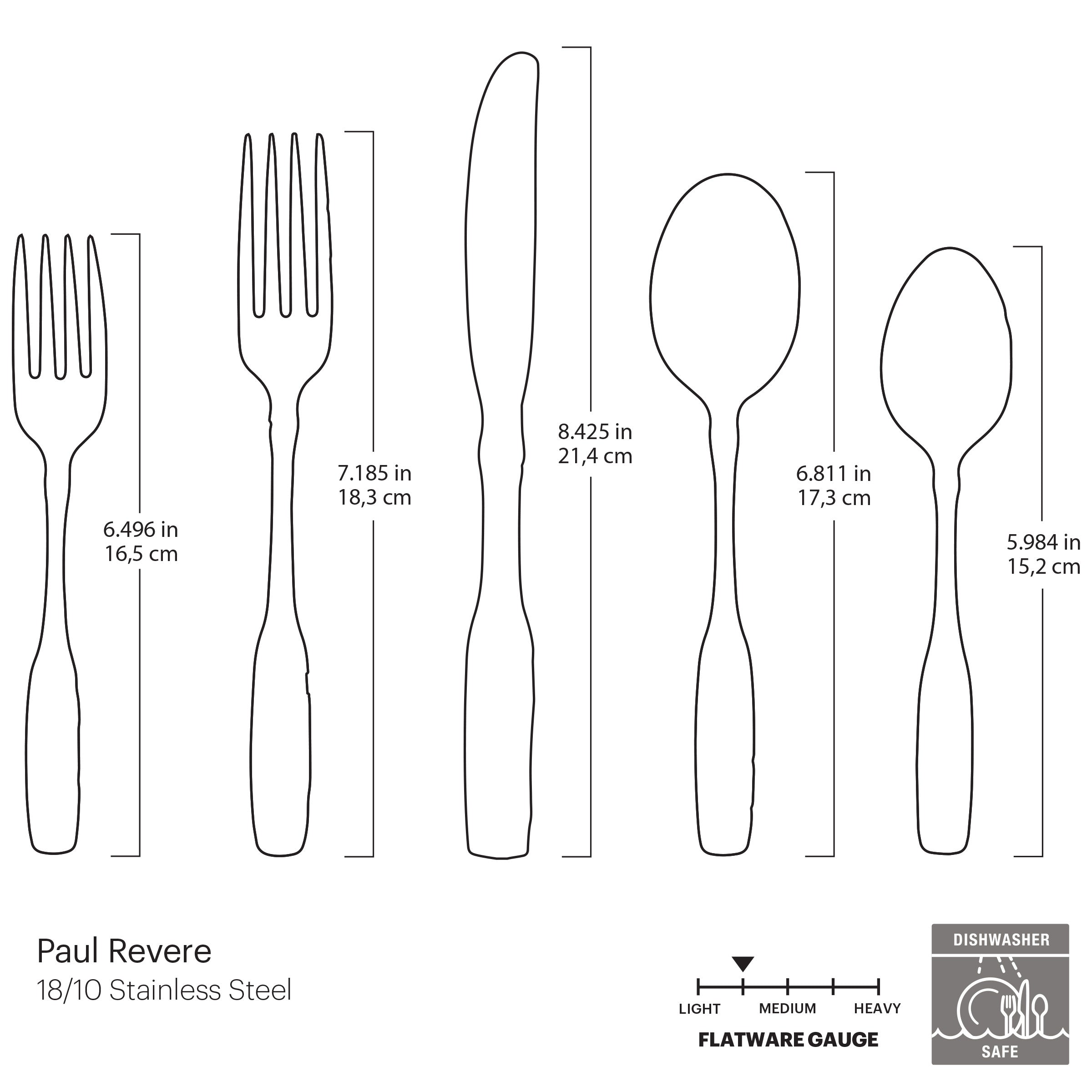 Paul Revere 5-Piece Place Setting - Elegant Stainless Steel Flatware Set for Formal Dining, Dinner Parties & Holiday Entertaining