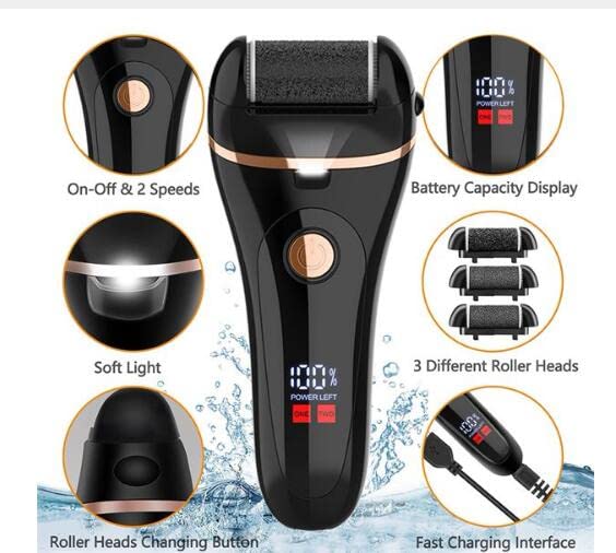 Electric Foot File with Digital Display - Waterproof Pedicure Grinder for Dead Skin, Dry & Cracked Feet - At-Home Spa Pedicure & Foot Care Solution for Soft, Smooth Feet