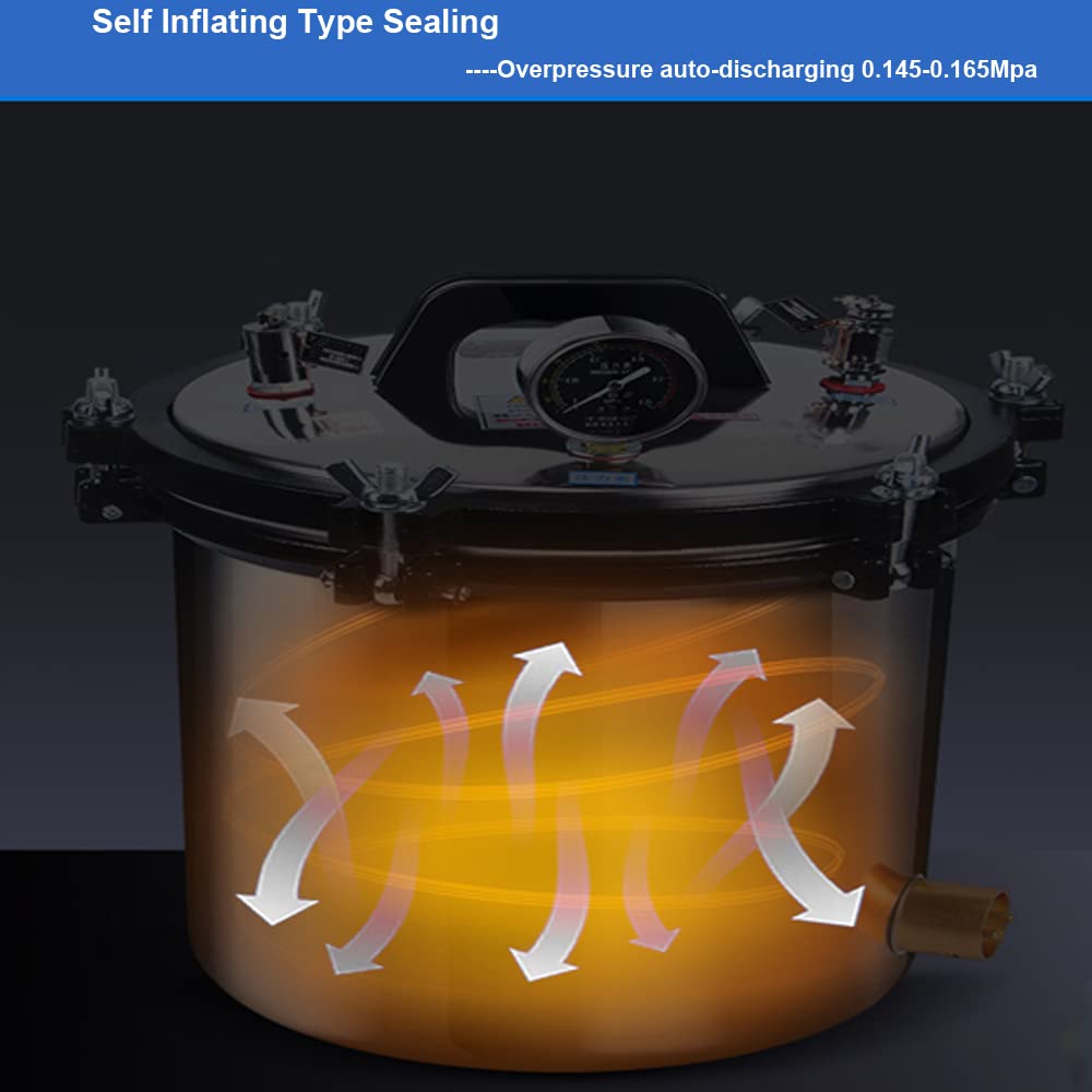 Portable 8L/8.4qt Stainless Steel Lab Autoclave Sterilizer - High Pressure Steam Cleaning Machine for Medical, Dental, Tattoo & Beauty Equipment Sterilization