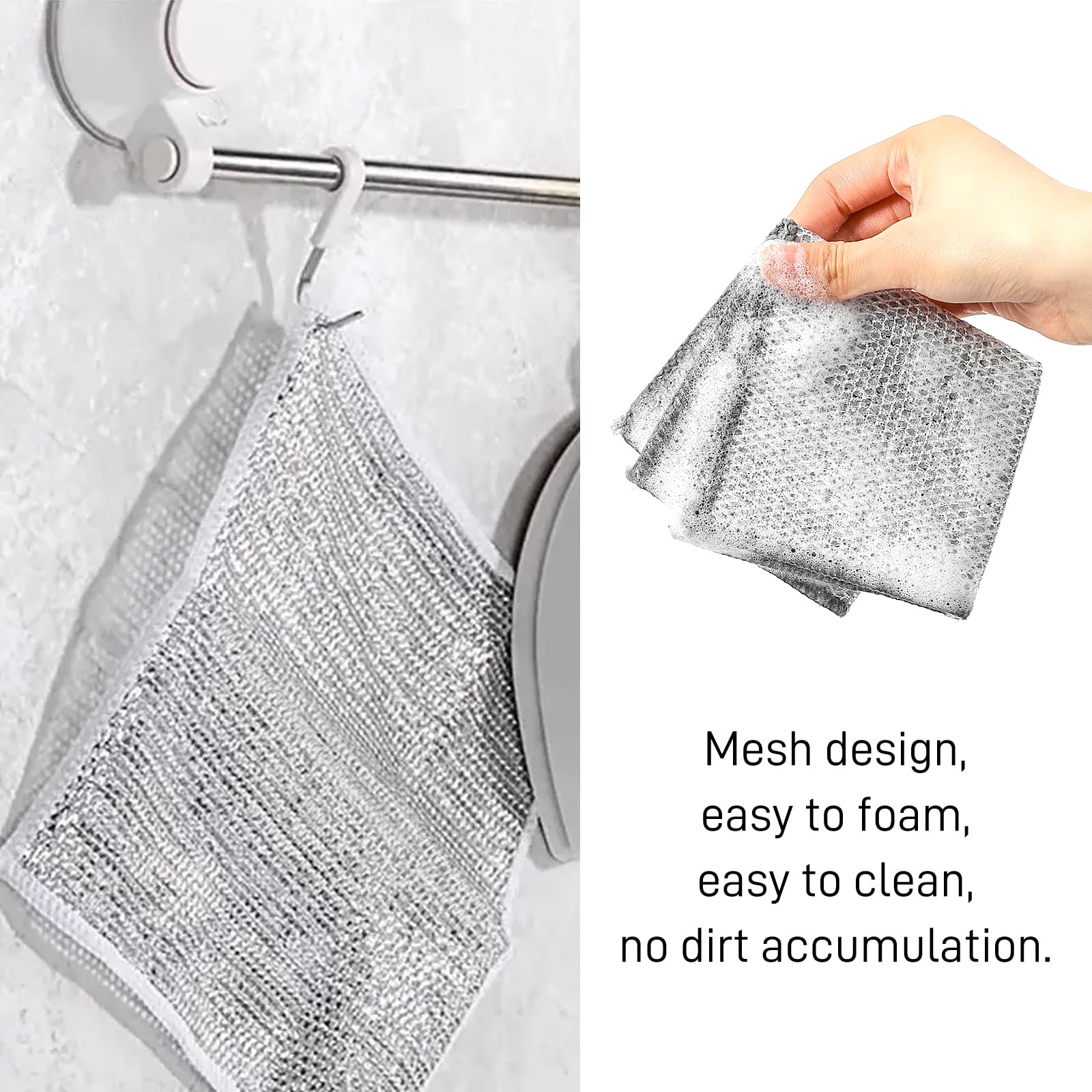 20 Pack Silver Wire Mesh Dish Cloths - Non-Scratch Cleaning Rags for Dishes, Sinks, Countertops & Stove Tops | Durable, Easy Rinse & Machine Washable | Perfect for Kitchen Cleaning & Household Chores
