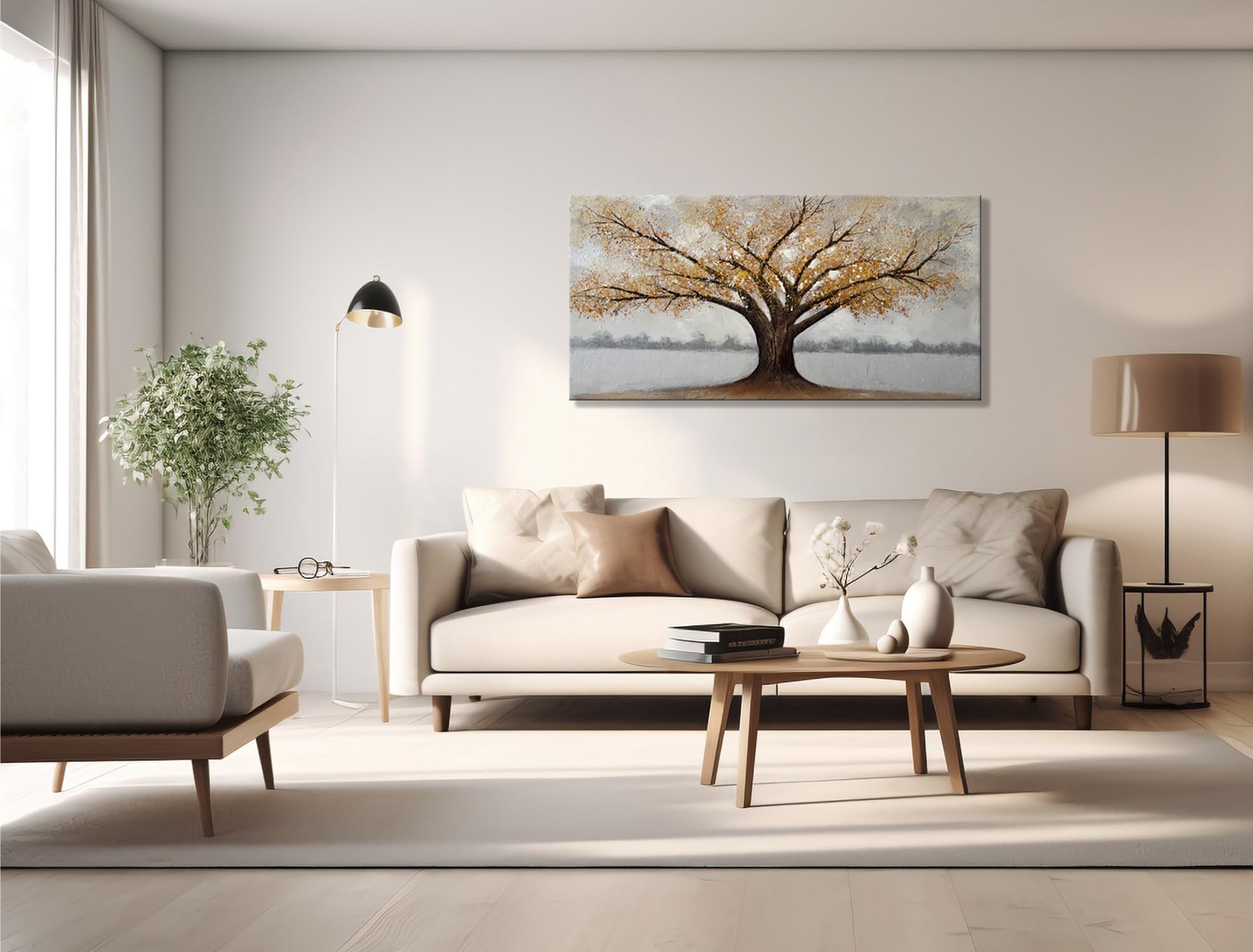 Alenoss 3D Modern Abstract Tree Oil Painting on Canvas 24x48 Inch, Large Textured Wall Art for Home Decor - Perfect for Bedroom, Living Room & Office Wall Decorations