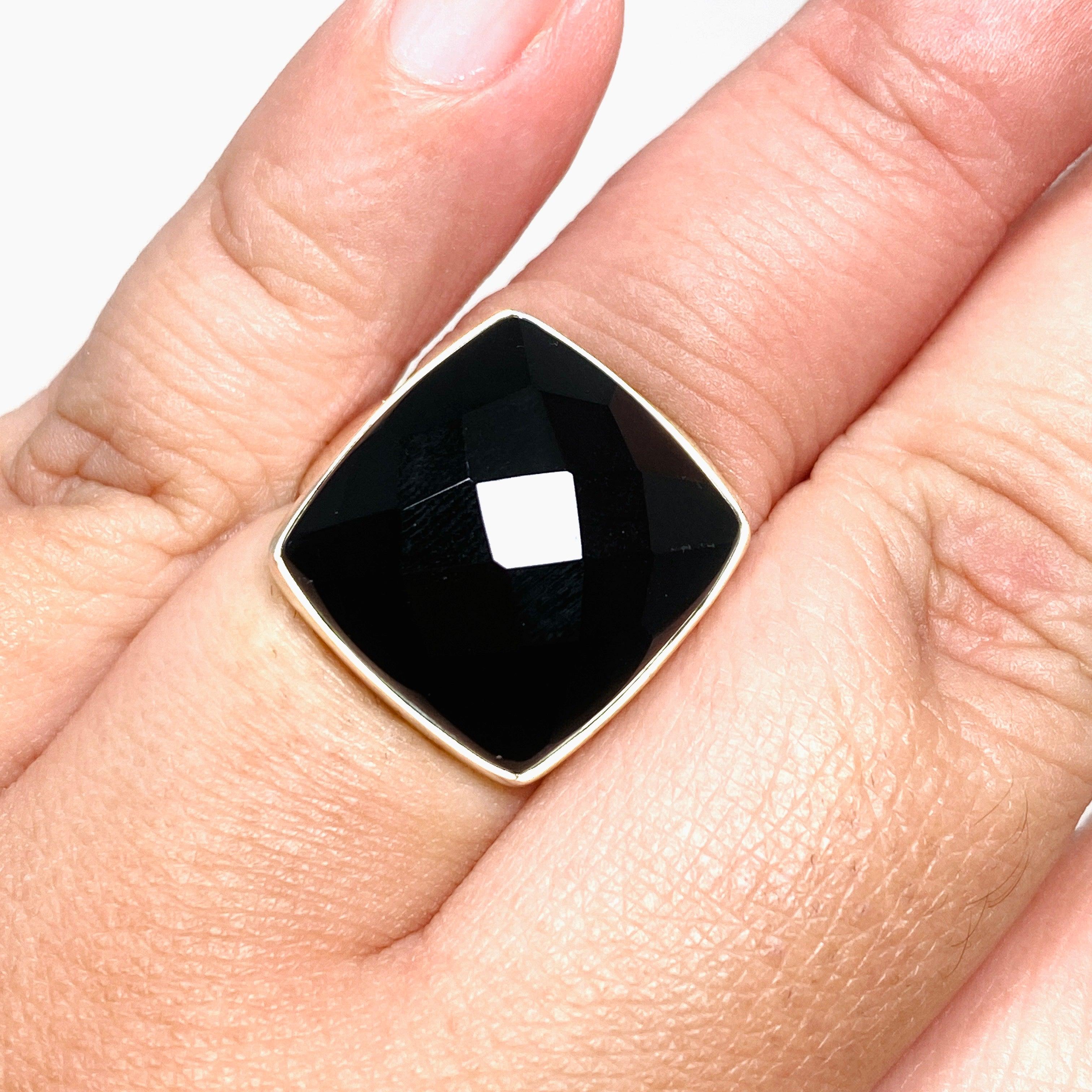 Black Onyx Faceted Square Ring - Size 10 - KRGJ2990 - Elegant Jewelry for Women, Perfect for Weddings, Parties & Everyday Wear