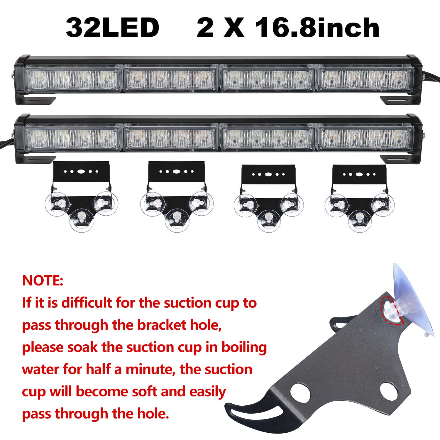 ASPL 2x16.8 Inch Emergency LED Strobe Light Bar - 32 Super Bright LEDs, 26 Flash Patterns, Blue/White Warning Lights for Trucks, Police Vehicles & Emergency Response - Interior Safety Beacon for Roadside Assistance & Traffic Control
