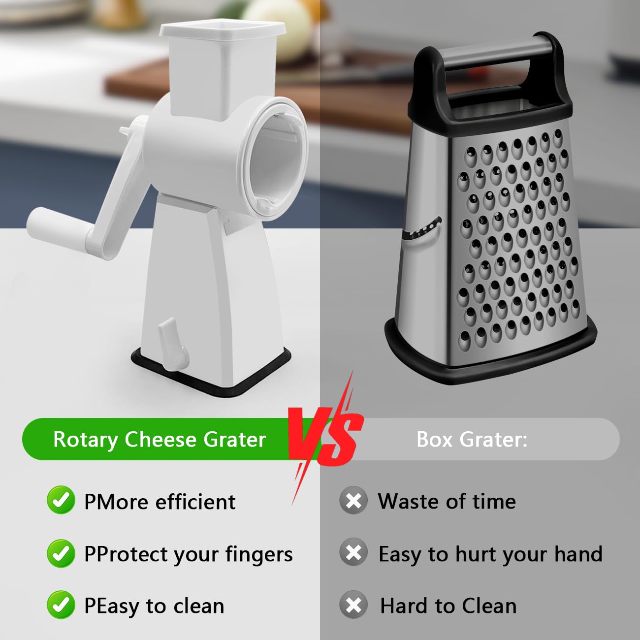 3-in-1 Manual Rotary Cheese Grater with Stainless Steel Blades & Non-Slip Suction Base - Perfect for Grating Cheese, Nuts, Vegetables & Chocolate - Ideal for Kitchen, Camping & Food Prep
