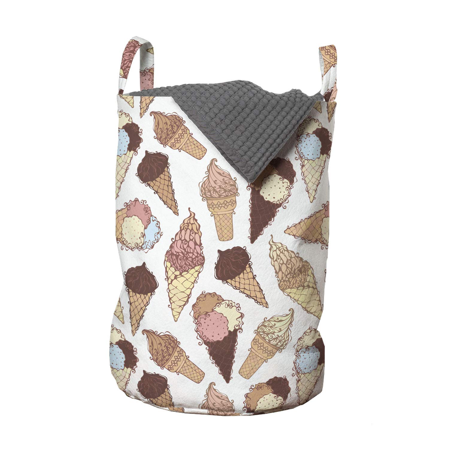 Ambesonne Ice Cream Print Laundry Bag - Reusable Hamper with Handles & Drawstring Closure for Laundromats, Dorms, Travel (13