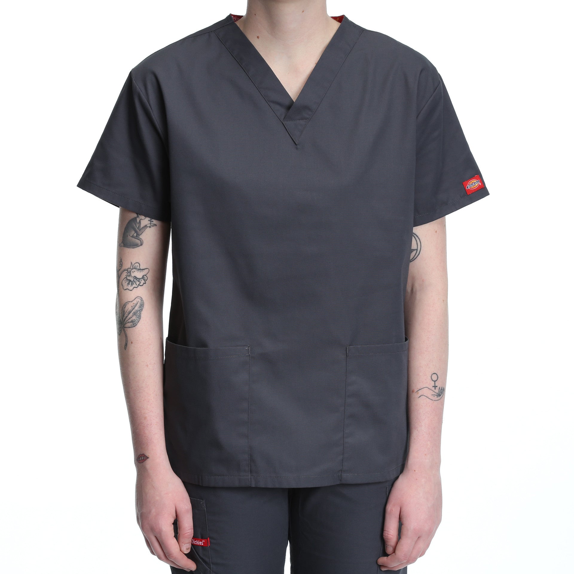 Dickies Women's Two Pocket V-Neck Scrub Top - Pewter Grey | Comfortable Medical Uniform for Nurses & Healthcare Professionals | Perfect for Hospital Shifts & Clinical Work