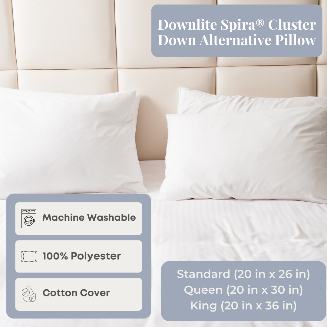 Downlite Spira® Cluster Down Alternative Pillow - Medium Firmness for Neck Support | Hypoallergenic & Breathable Bed Pillow for Side, Back & Stomach Sleepers