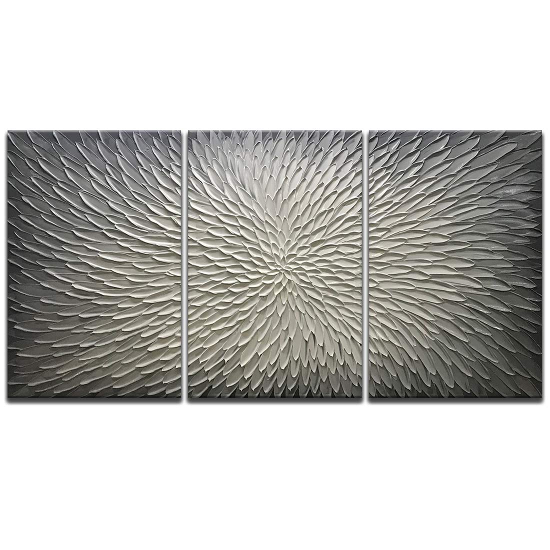 AMEI Art - Set of 3 Hand Painted Abstract Oil Paintings, 20x30 Inch Neutral Gray & White Textured Wall Art, Contemporary Wood Framed Canvas for Living Room, Bedroom & Office Decor