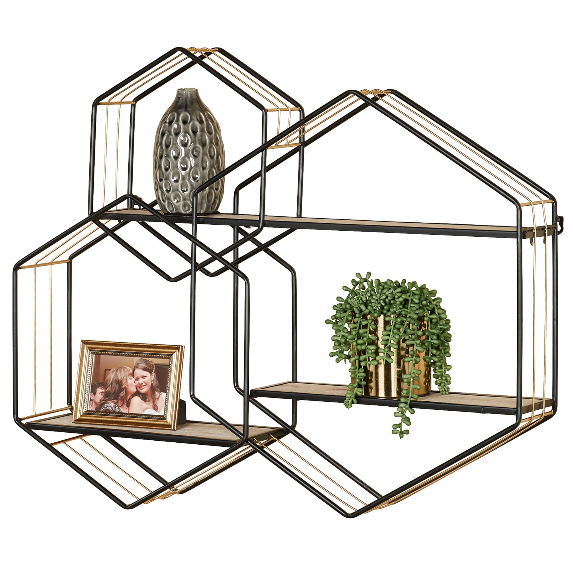 Hexagon Modern Wall Shelf - Black, 36