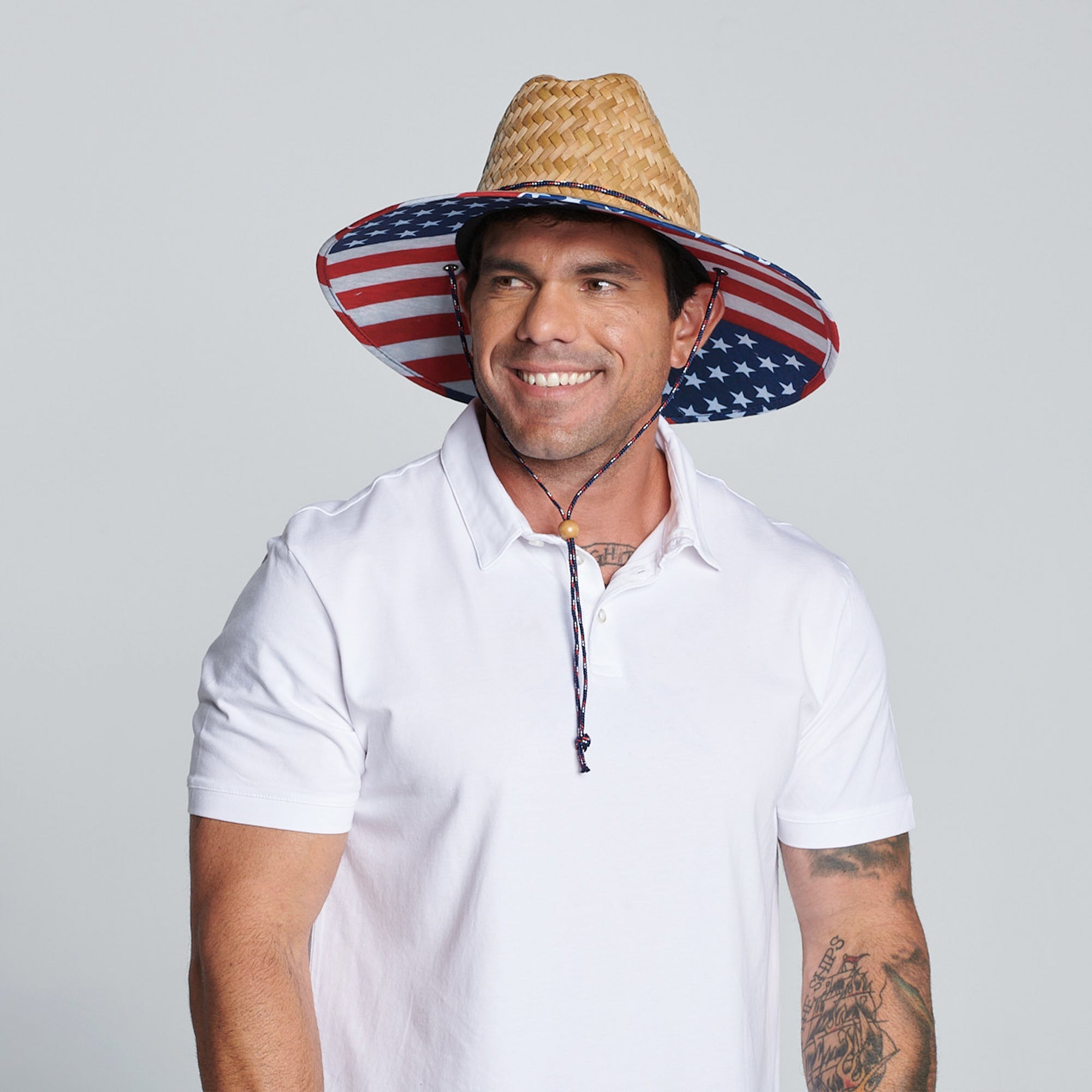 Men's Lifeguard Straw Hat with Under Brim Print & Adjustable Chin Cord - Perfect for Beach, Pool, and Outdoor Summer Activities