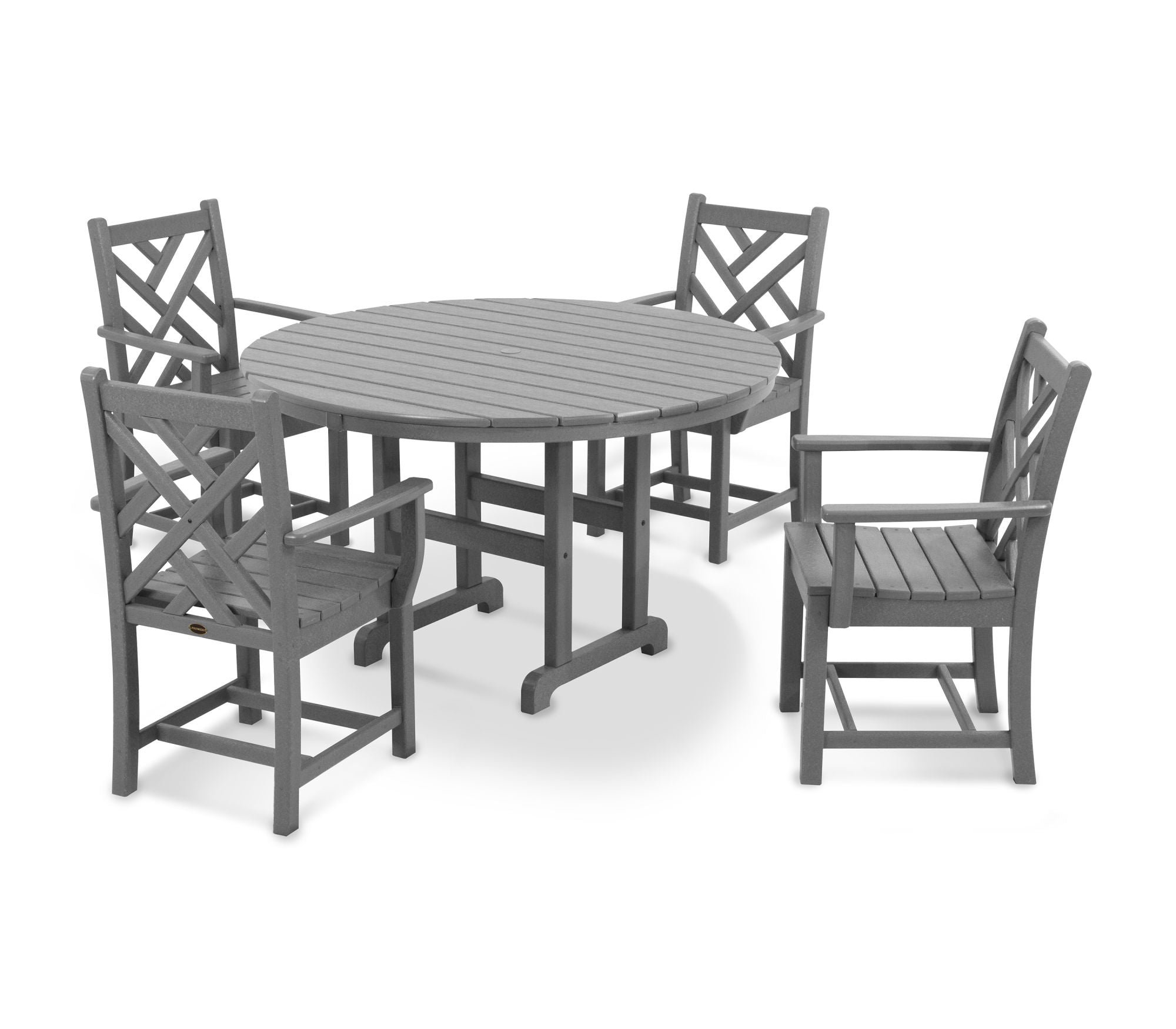 POLYWOOD Chippendale 5-Piece Outdoor Dining Set with Round Arm Chairs - Patio, Garden, Poolside Furniture for All-Weather Use