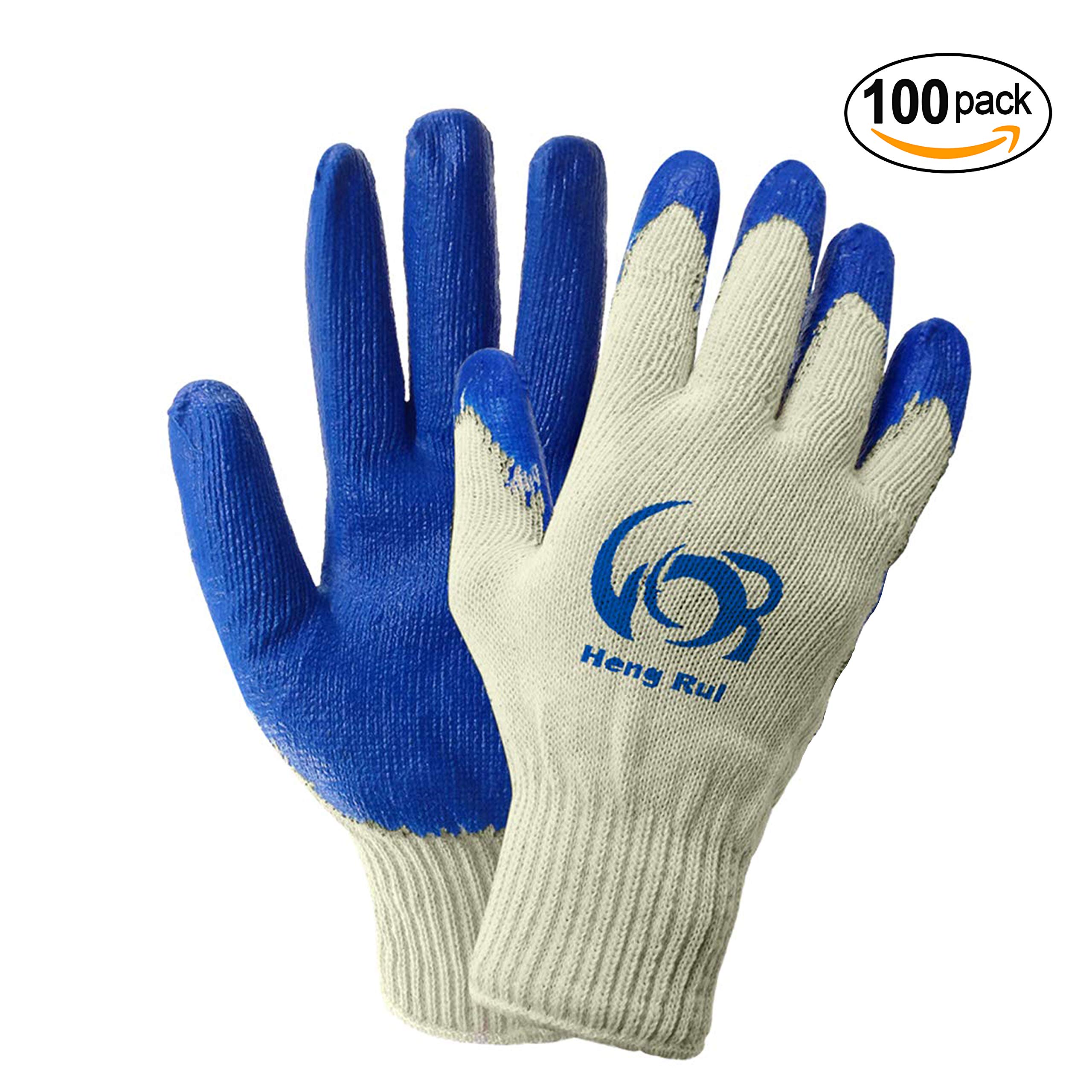 Economical String Knit Latex Dipped Palm Work Gloves - Nitrile Coated, One Size Fits All, Blue (100 Pairs) - Ideal for Gardening, Construction, and General Labor Tasks