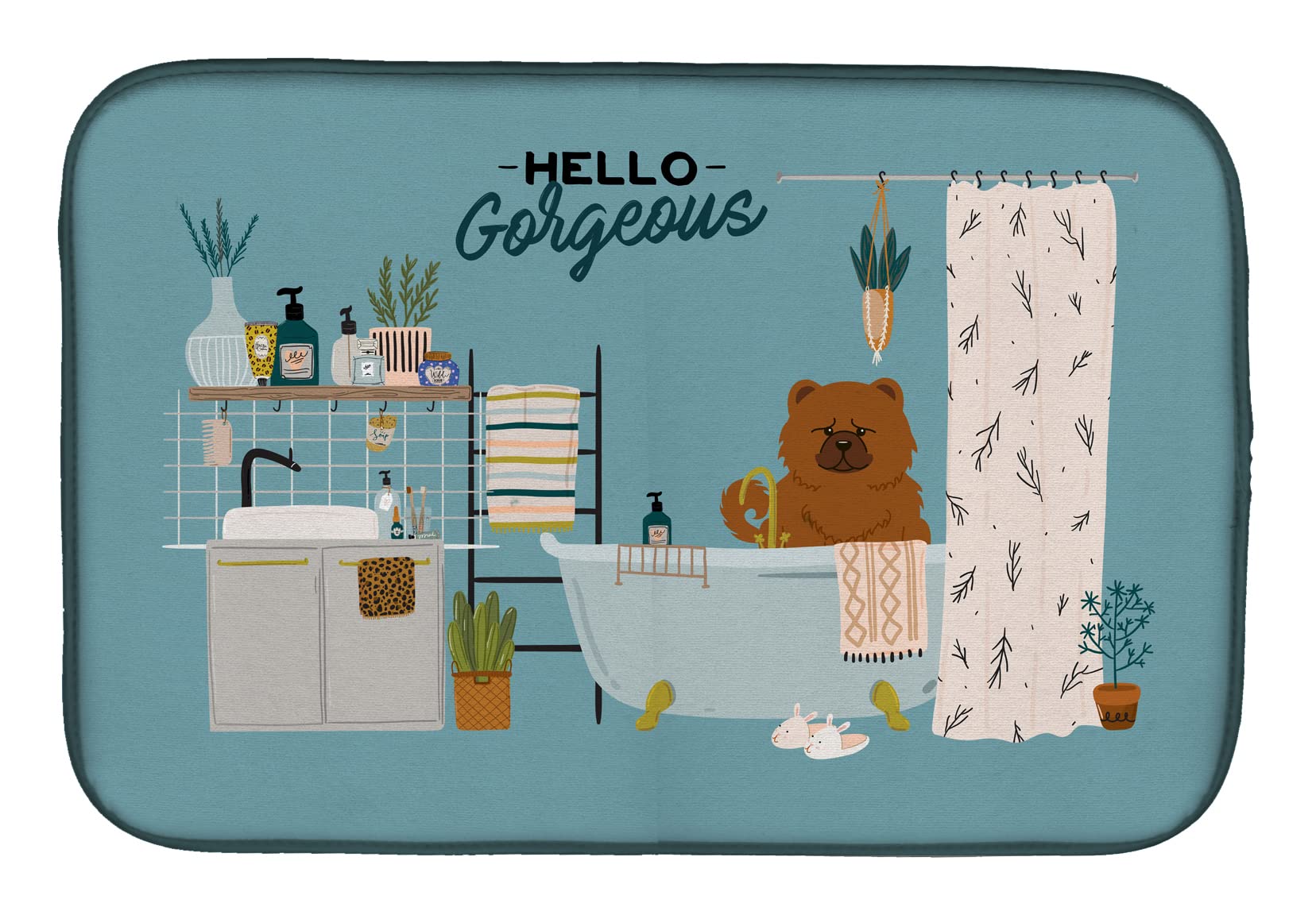 Red Chow Chow Dish Drying Mat - Absorbent Kitchen Counter Mat for Dishes, 14x21