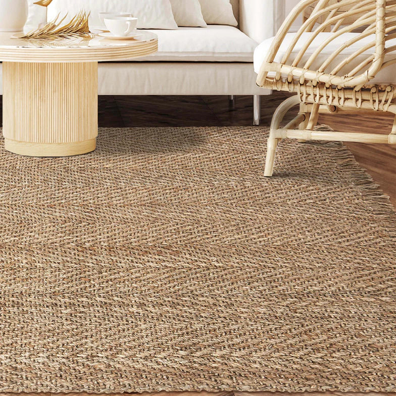 Natural Braided Jute Fringe Indoor Area Rug - Boho Chic Home Decor for Living Room, Bedroom & Nursery | Soft & Durable Floor Mat for Cozy Spaces