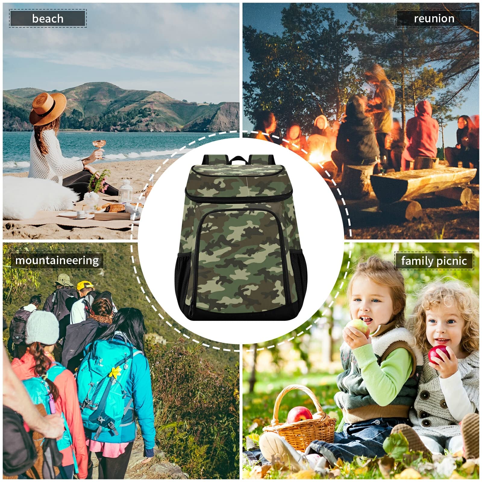 DOMIKING Camouflage Cooler Backpack for Men - Insulated Lunch Box with Padded Straps, 14-Camouflage - Perfect for Hiking, Camping, Fishing & Outdoor Adventures