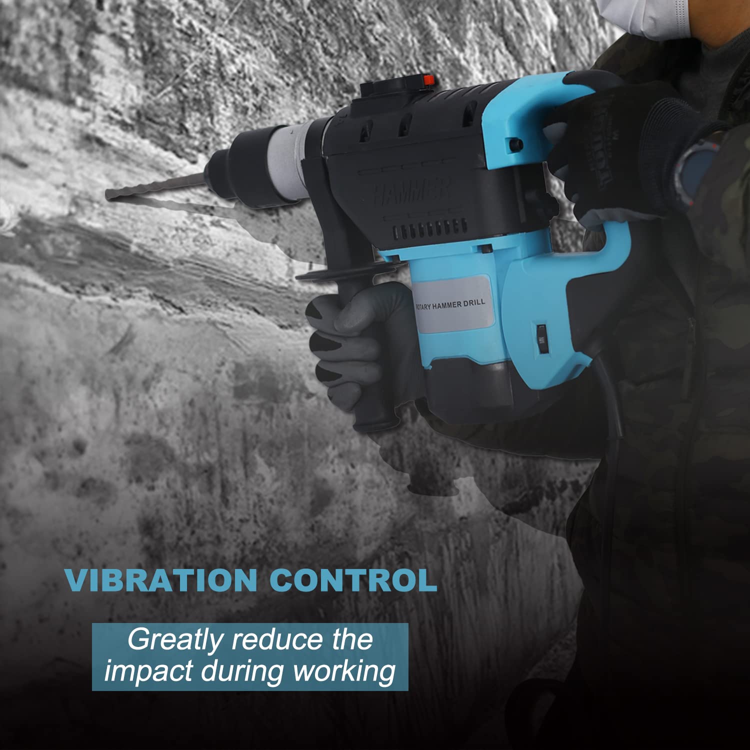 1100W SDS Plus Rotary Hammer Drill with Vibration Control - 3 Function Concrete Demolition Hammer (1-1/2