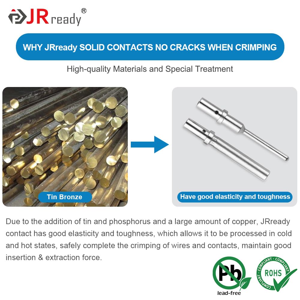 JRready 120 Pairs Deutsch Connector Pins and Sockets - Size 20 AWG DTM Connector Terminals (ST6282 Male Pins 0460-202-20141 & Female Pins 0462-201-20141) for 20-22AWG Wires - Ideal for Automotive, Marine, and Industrial Electrical Wiring Applications