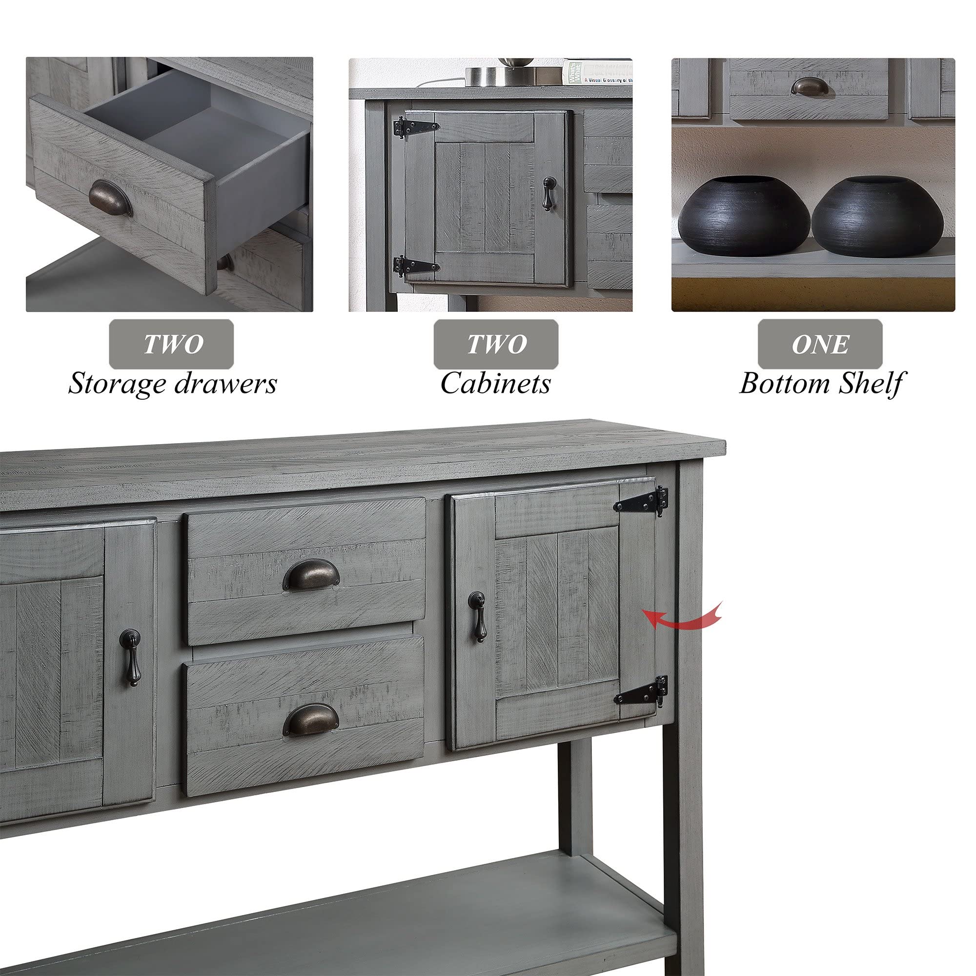 Knocbel Farmhouse Buffet Sideboard with 2 Storage Drawers & 2 Cabinets - Entryway Hallway Console Table, Coffee Bar Cabinet with Metal Handles (Antique Gray) - Perfect for Living Room, Dining Room & Home Office Storage Solution