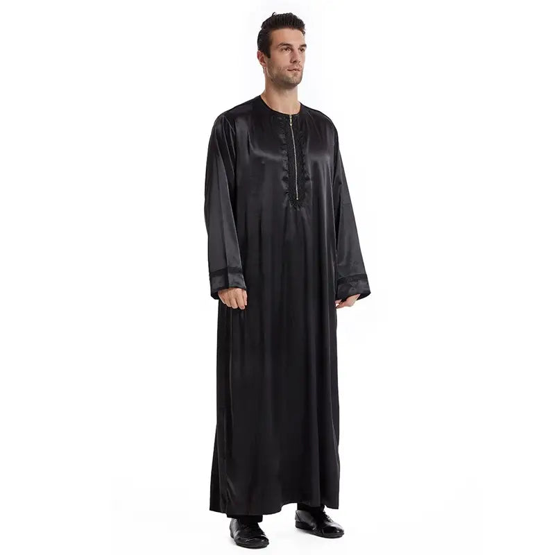 Premium Middle Eastern Arab Men's Thobe with Front Zipper - Traditional Islamic Robe for Eid, Wedding & Daily Wear - Comfortable Long Dress for Special Occasions & Prayer