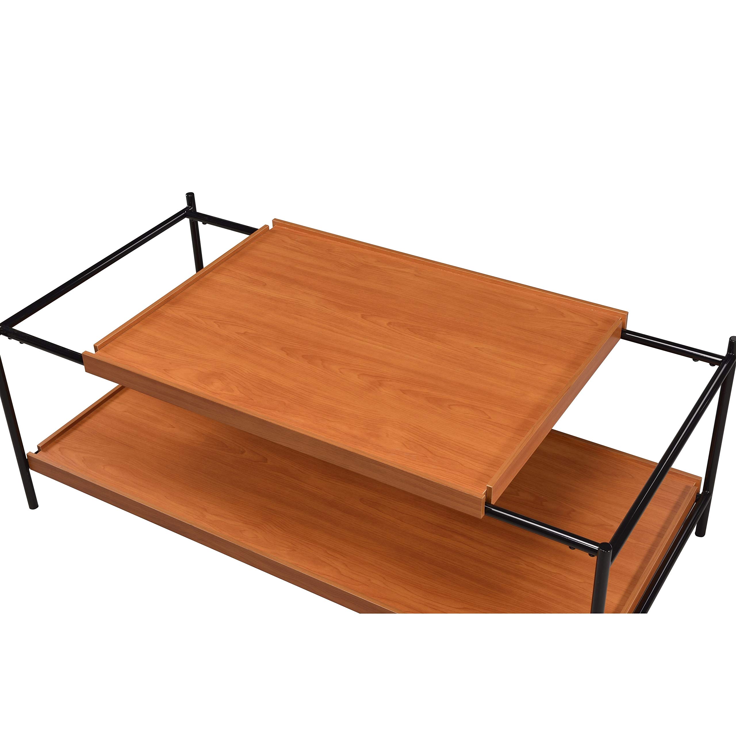 Solid Oak Rectangular Coffee Table with Metal Frame - Transitional Style MDF Shelf in Brown & Black - Perfect for Living Room, Office, or Lounge Area