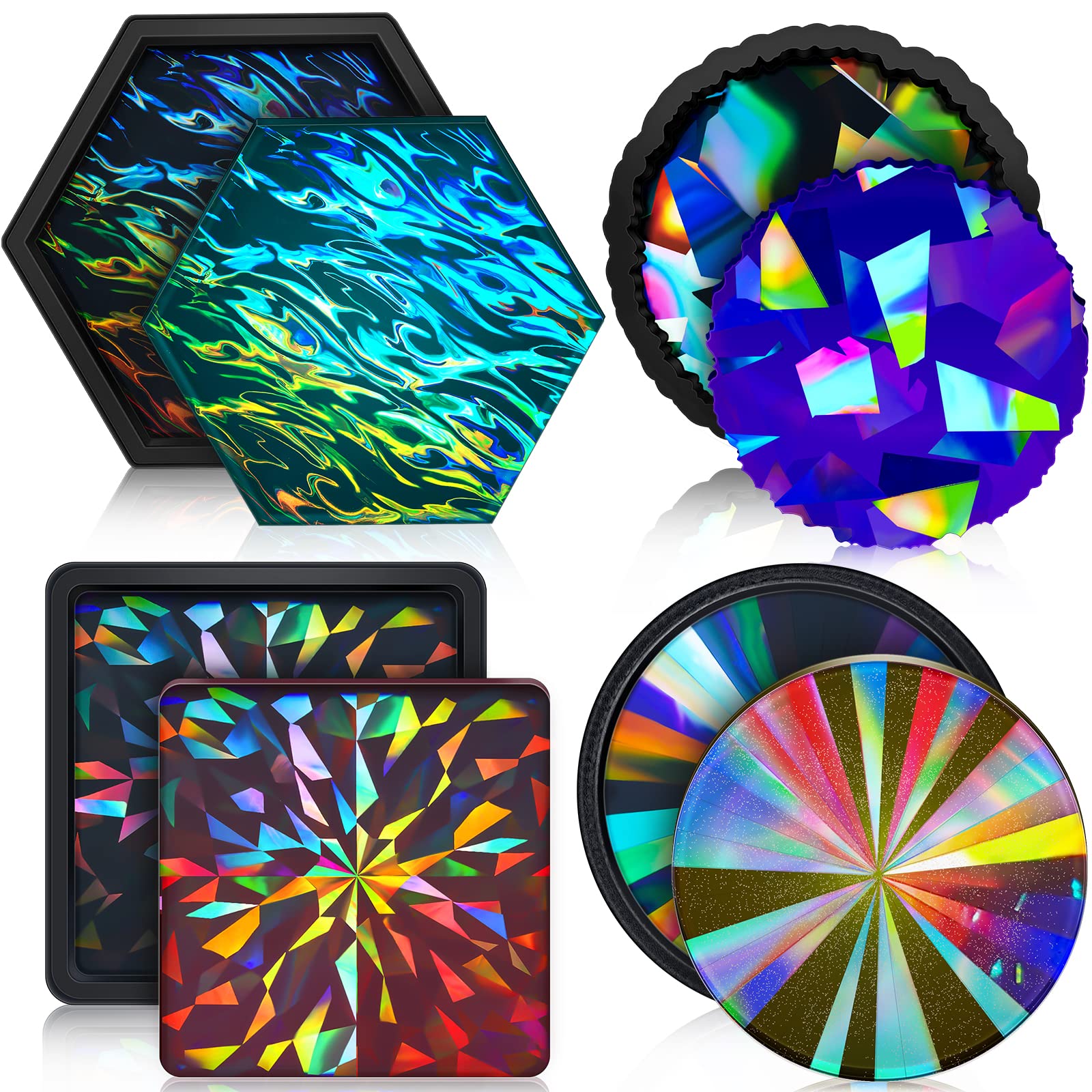 4 Pcs Holographic Resin Mold Silicone Coaster Epoxy Molds for DIY Craft, Cup Mats, Home Decor - Multiple Styles (Perfect for Party Decor, Table Setting, and Gift Making)