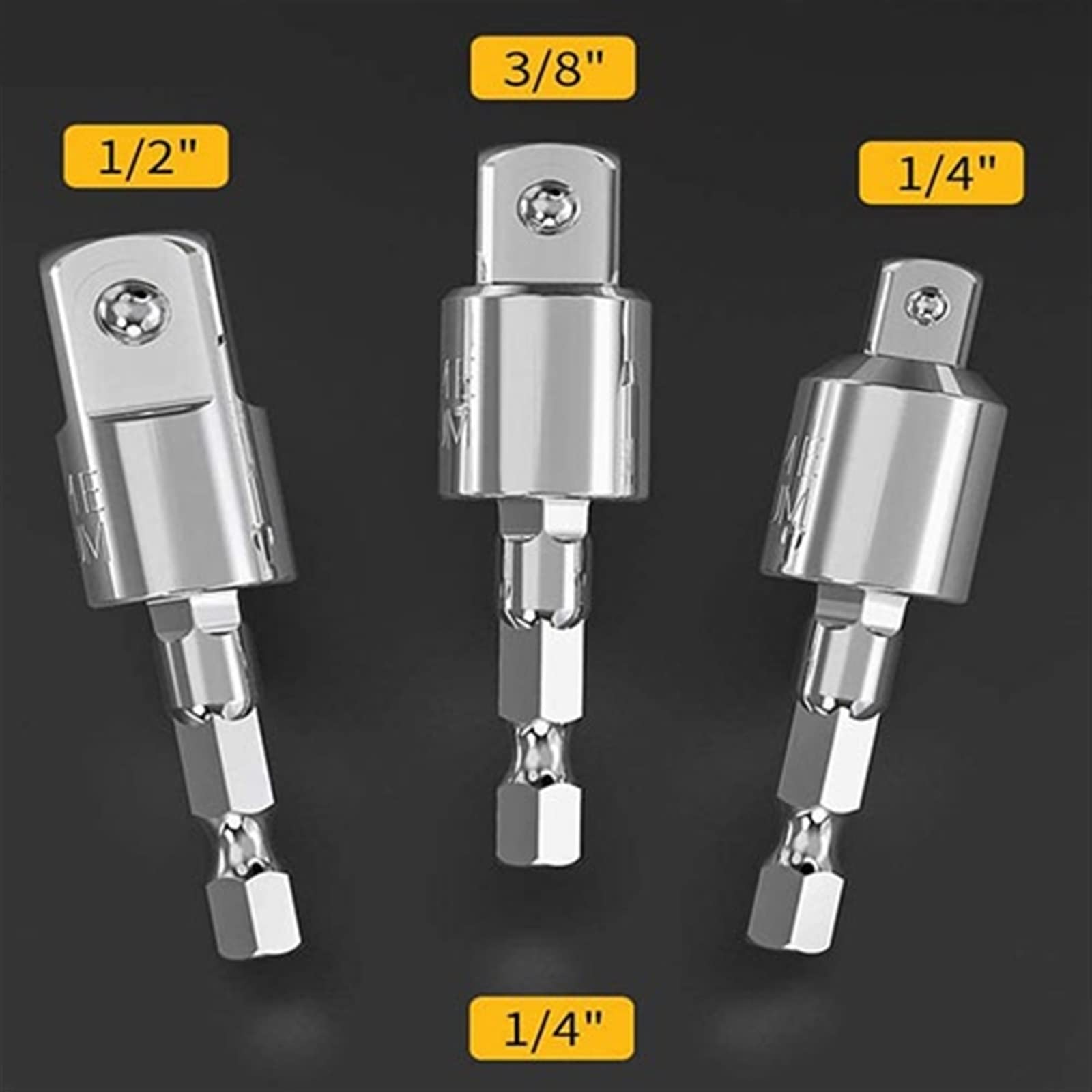 3PCS Universal Joint Wobble Socket Adapter Set - 360 Degree Swivel Socket with 1/4