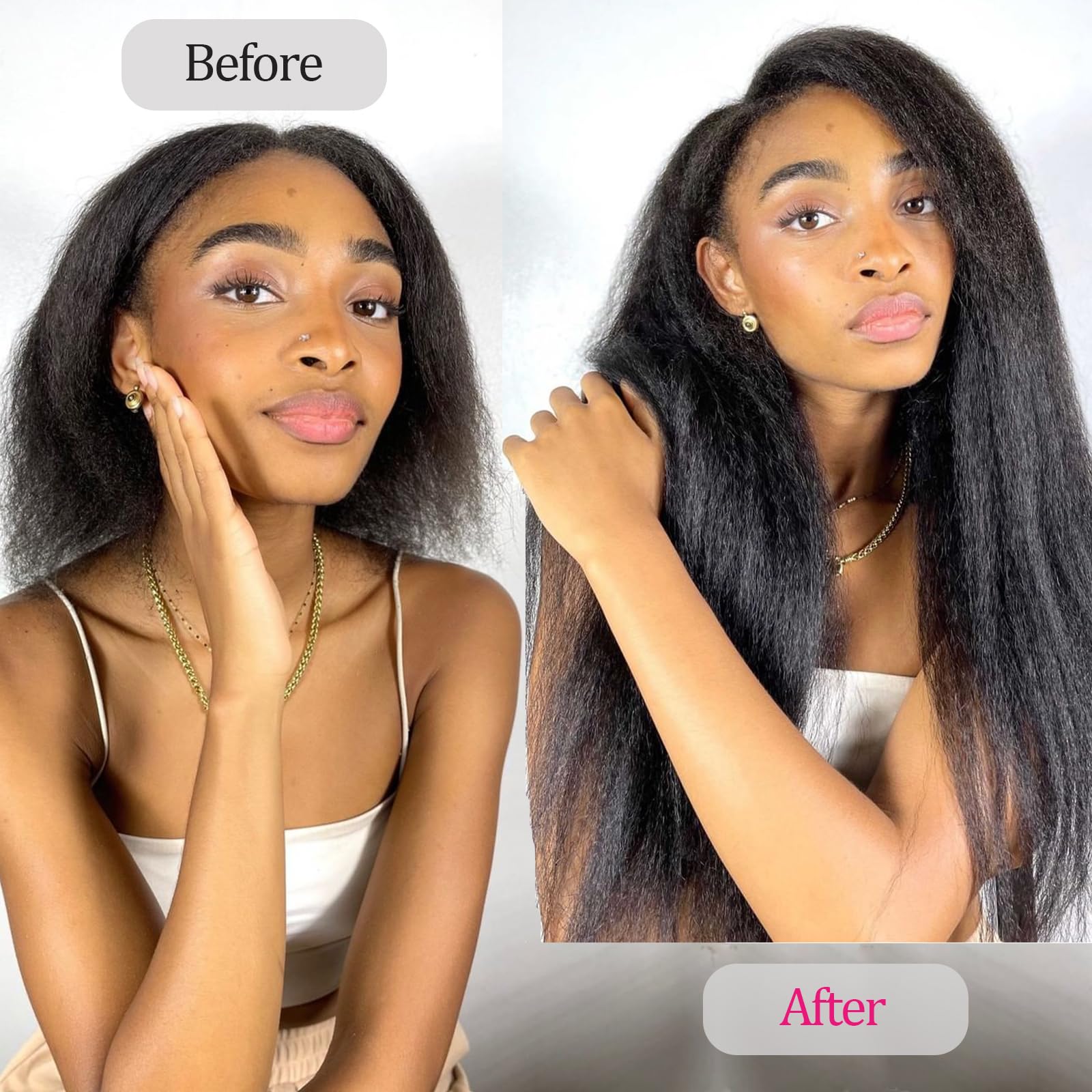 Kinky Straight Clip-In Hair Extensions 20 Inch - 8Pcs 120g Real Human Brazilian Remy Hair - Natural Black Double Weft for Women | Perfect for Volume, Length & Styling for Parties, Weddings & Daily Wear