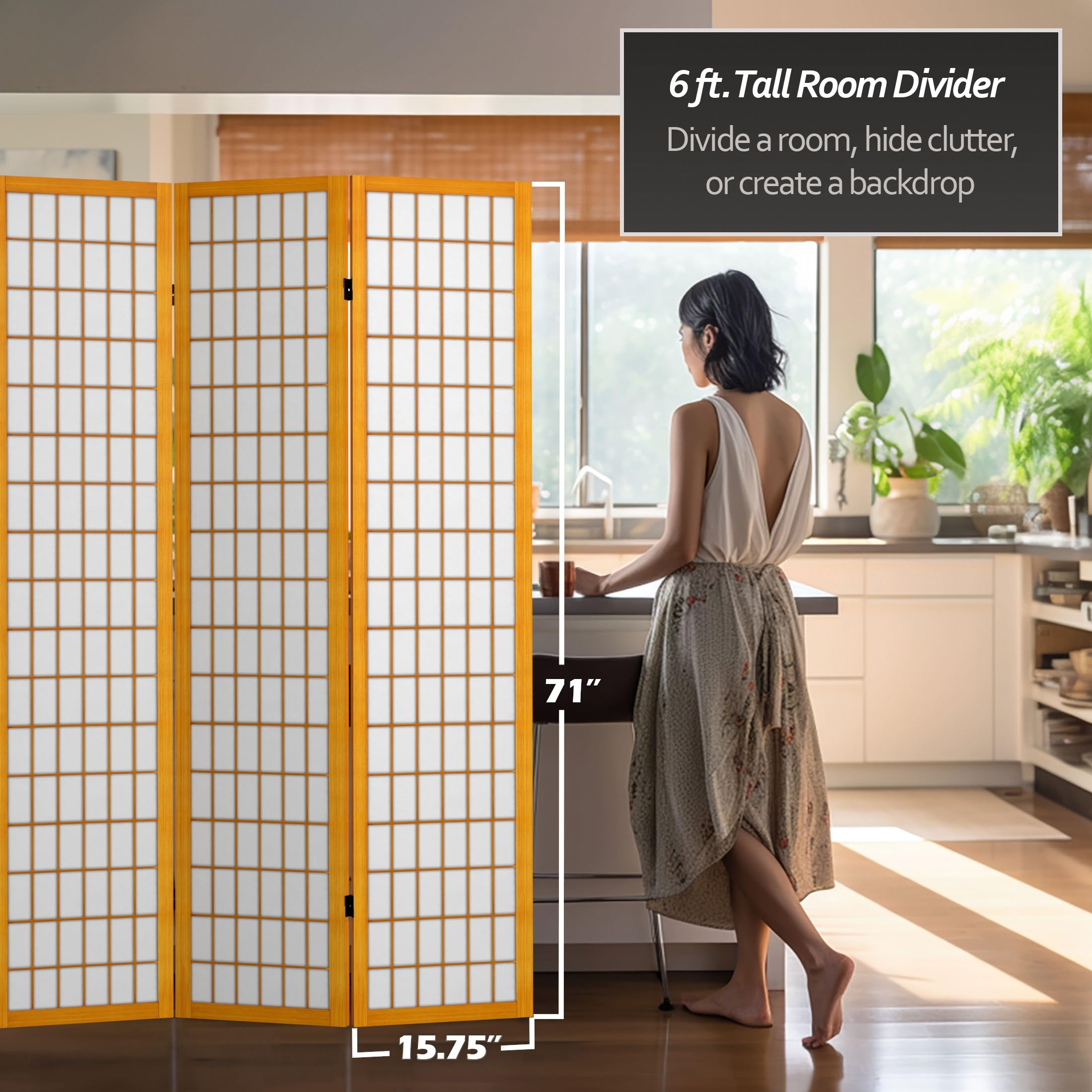 6 ft. Tall Red Lantern Canvas Window Pane Honey - 6 Panel Room Divider Screen for Home Decor, Office Partition & Asian-Themed Events