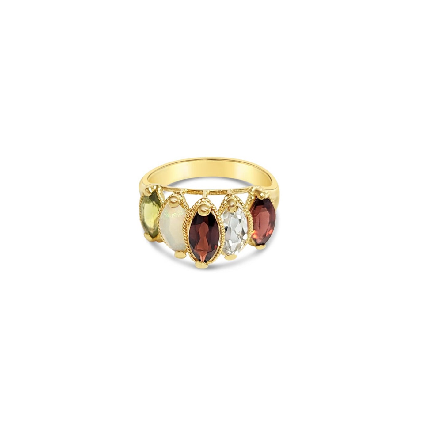 Garnet Opal Peridot Cubic Zirconia Rope Design Ring - Elegant Birthstone Jewelry for Women | Perfect for Weddings, Anniversaries & Special Occasions