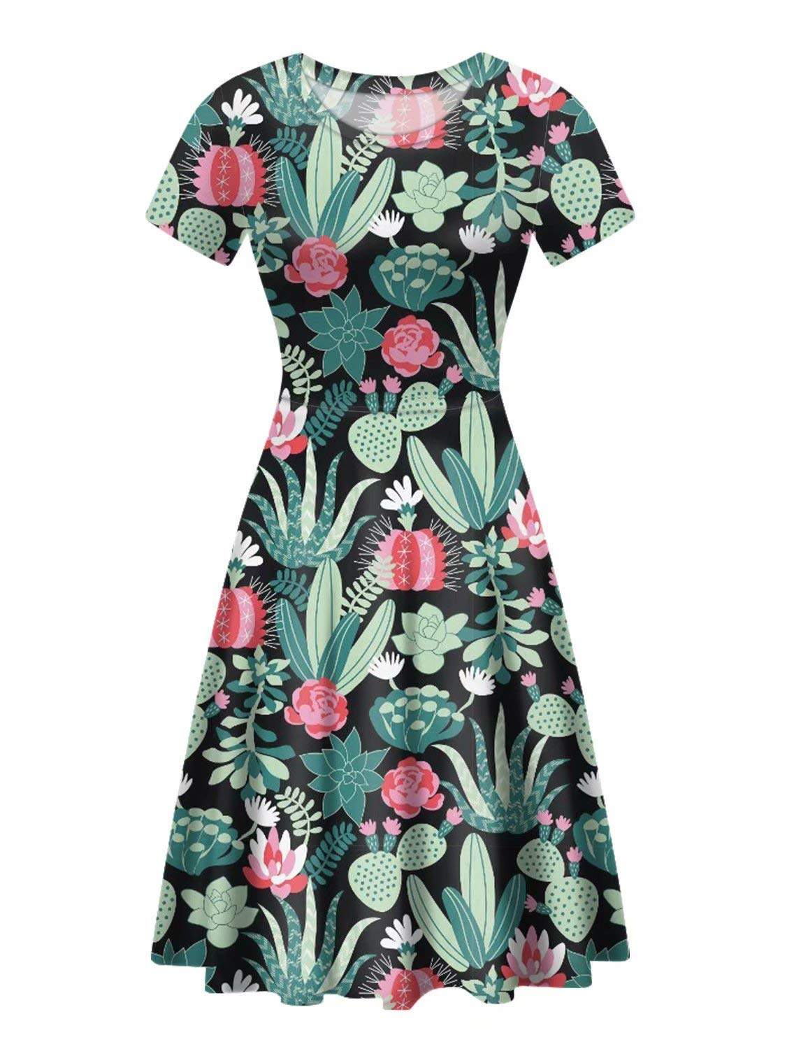 FOR U DESIGNS Women's Casual Knee-Length A-Line Dress with Short Sleeves - Flowy Summer Dress for Beach, Party & Everyday Wear