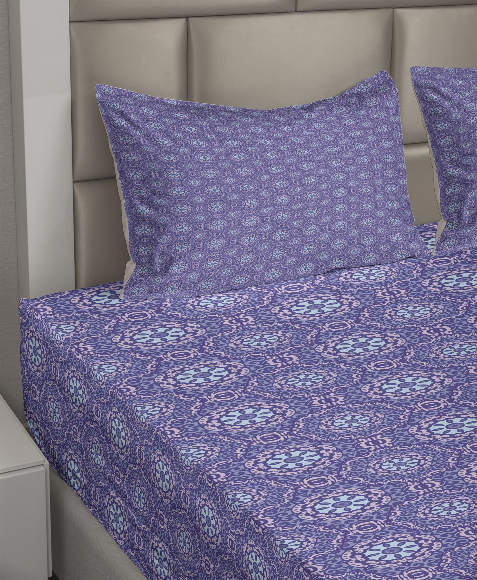 Ambesonne Oriental Sheet Set - Vibrant Curlicue & Medallion Motif 4-Piece Bedding Set with Fitted Sheet, Flat Sheet & Pillowcases - Blue Violet Lavender Blue - Perfect for Guest Rooms, Master Bedrooms & Bohemian Home Decor
